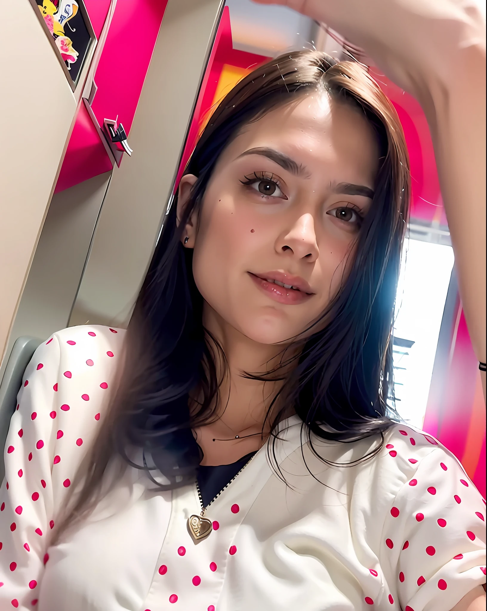 there is a woman that is taking a selfie in the mirror, fernanda suarez, Valentina Embaralhamento, Adriana DXIM, Estefania Villegas Burgos, Directed by: Nandor Soldier, Alanis Guillen, by Amelia Peláez, Violeta Myers, Parece Fabiula Nascimento, julia fuentes, Malika Favre