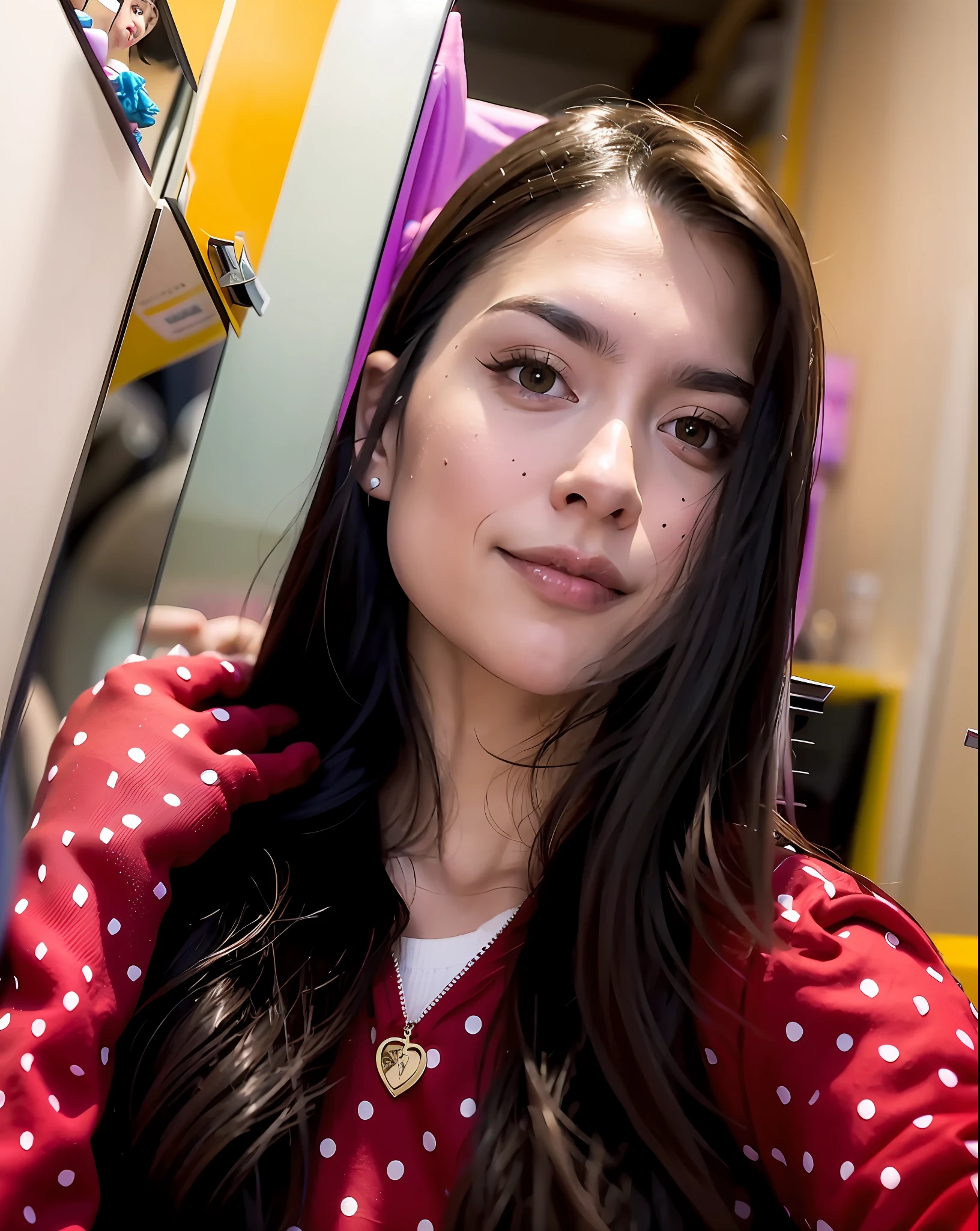 there is a woman that is taking a selfie in the mirror, fernanda suarez, Valentina Embaralhamento, Adriana DXIM, Estefania Villegas Burgos, Directed by: Nandor Soldier, Alanis Guillen, by Amelia Peláez, Violeta Myers, Parece Fabiula Nascimento, julia fuentes, Malika Favre