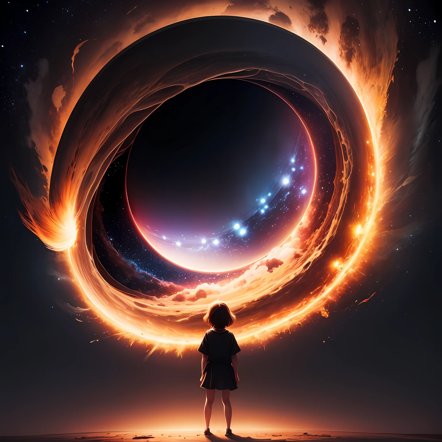 Amazed children seeing the black hole in the universe --auto