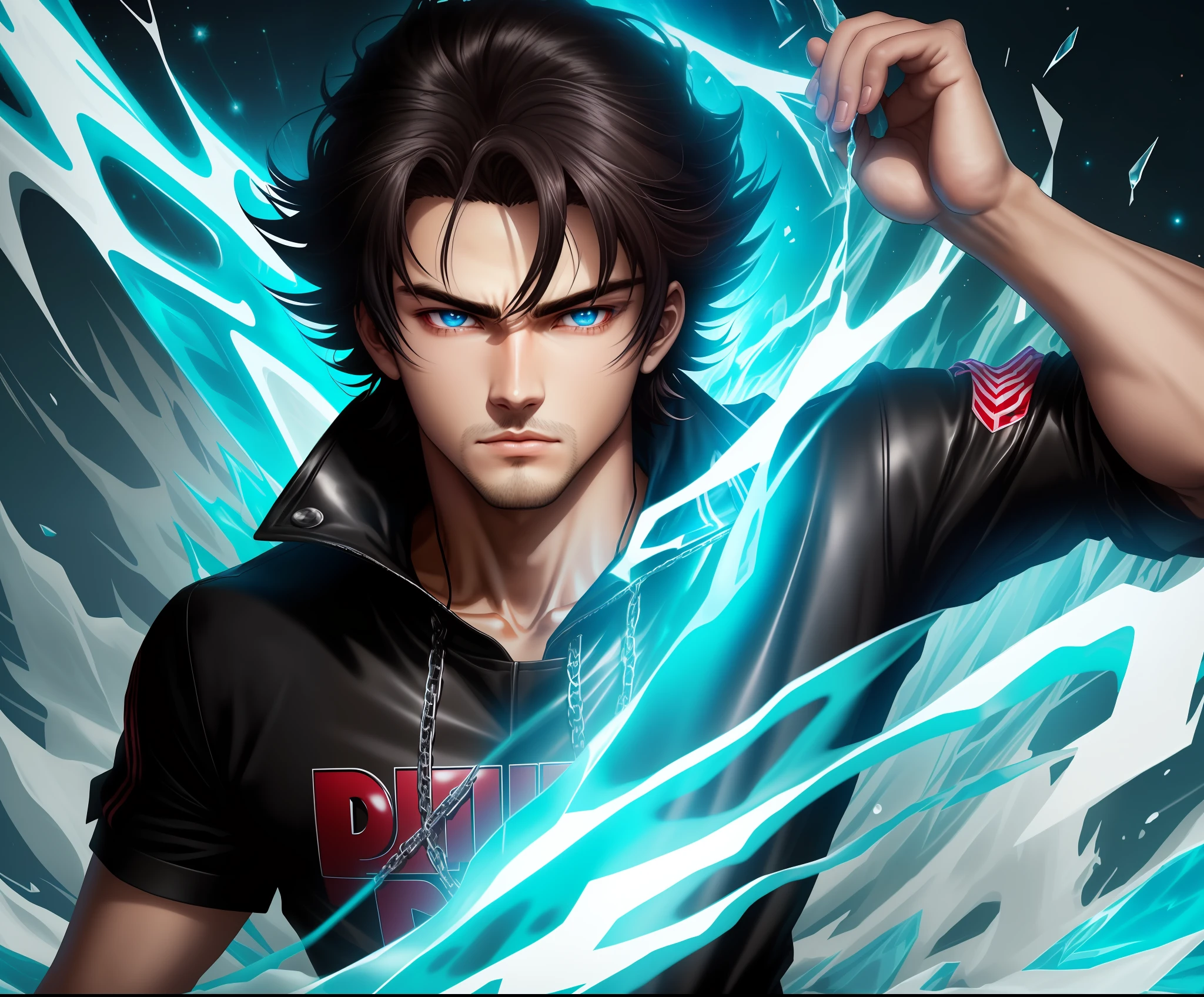 "Um menino adolescente com cabelos curtos, lisos e pretos e olhos castanhos, com poderes de gelo em um deslumbrante, High Definition Anime Style. He is a symbol of Peace, Impressive and icy-looking. (((anime, disco Rigido, poderoso, forte, HDR+, lindo, gelo,
Predio )))"