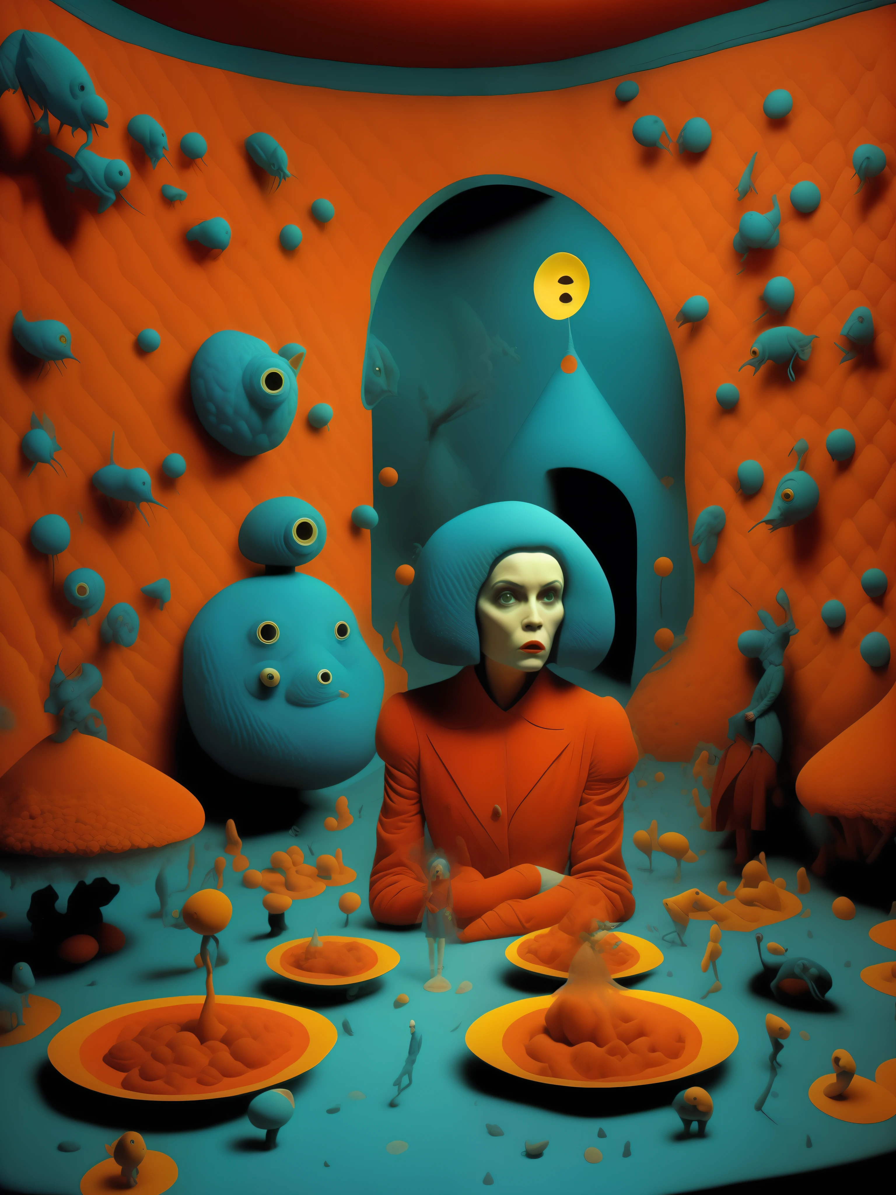 art style by [sandy skoglund + Eugenio Recuenco + goya], creature of the night