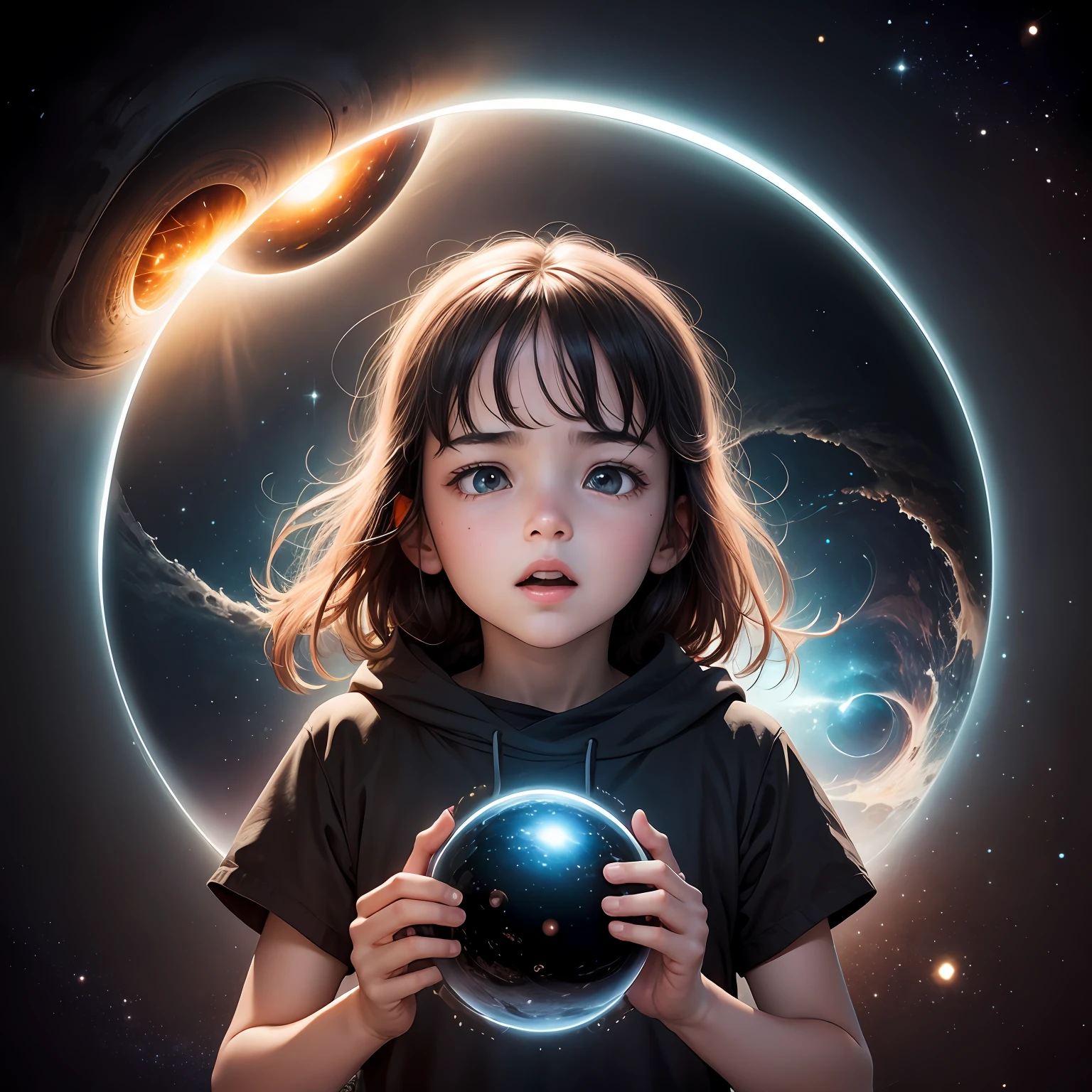 Amazed children seeing the black hole in the universe --auto