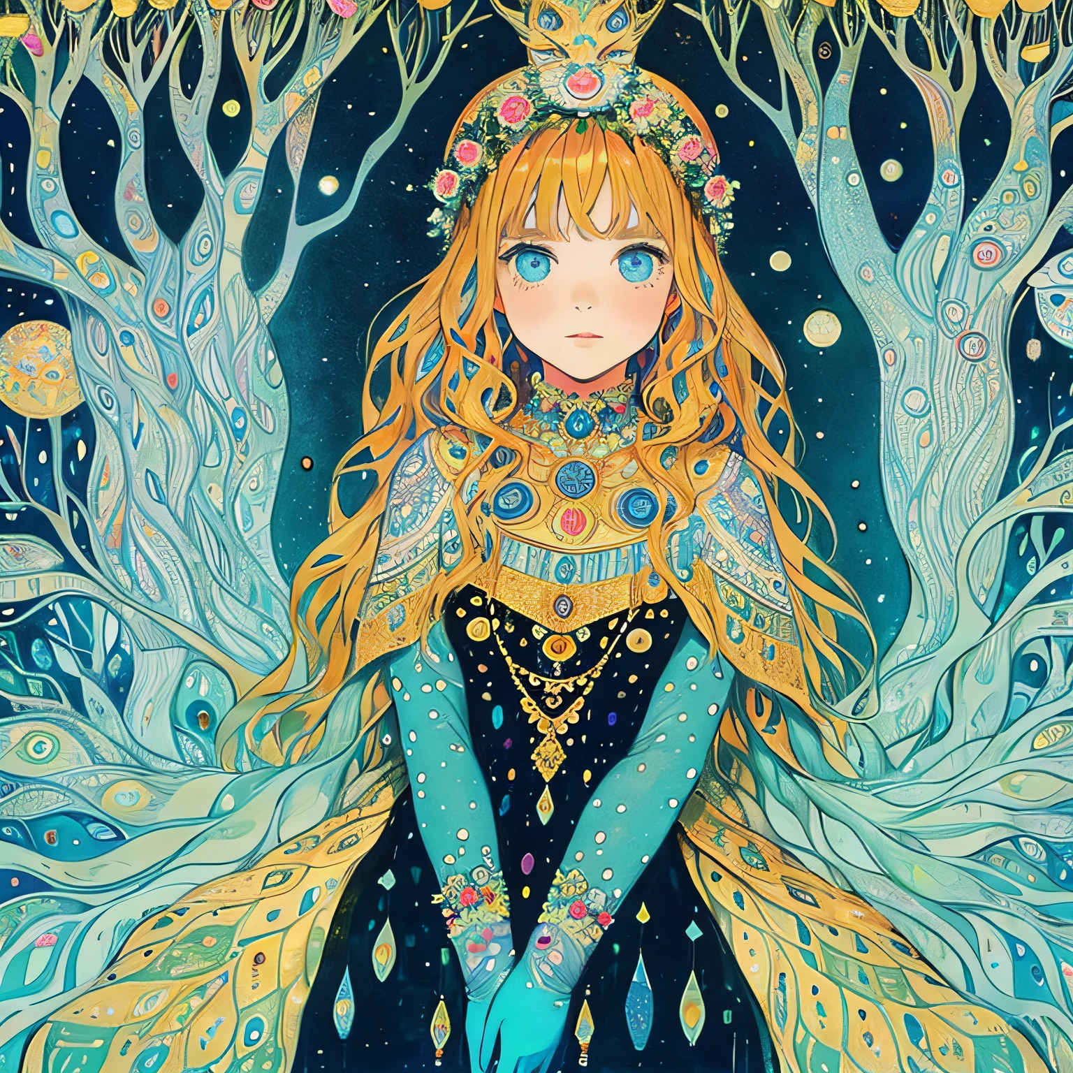 girl in block of ice. realistic human, by louis wain and gustav klimt --auto