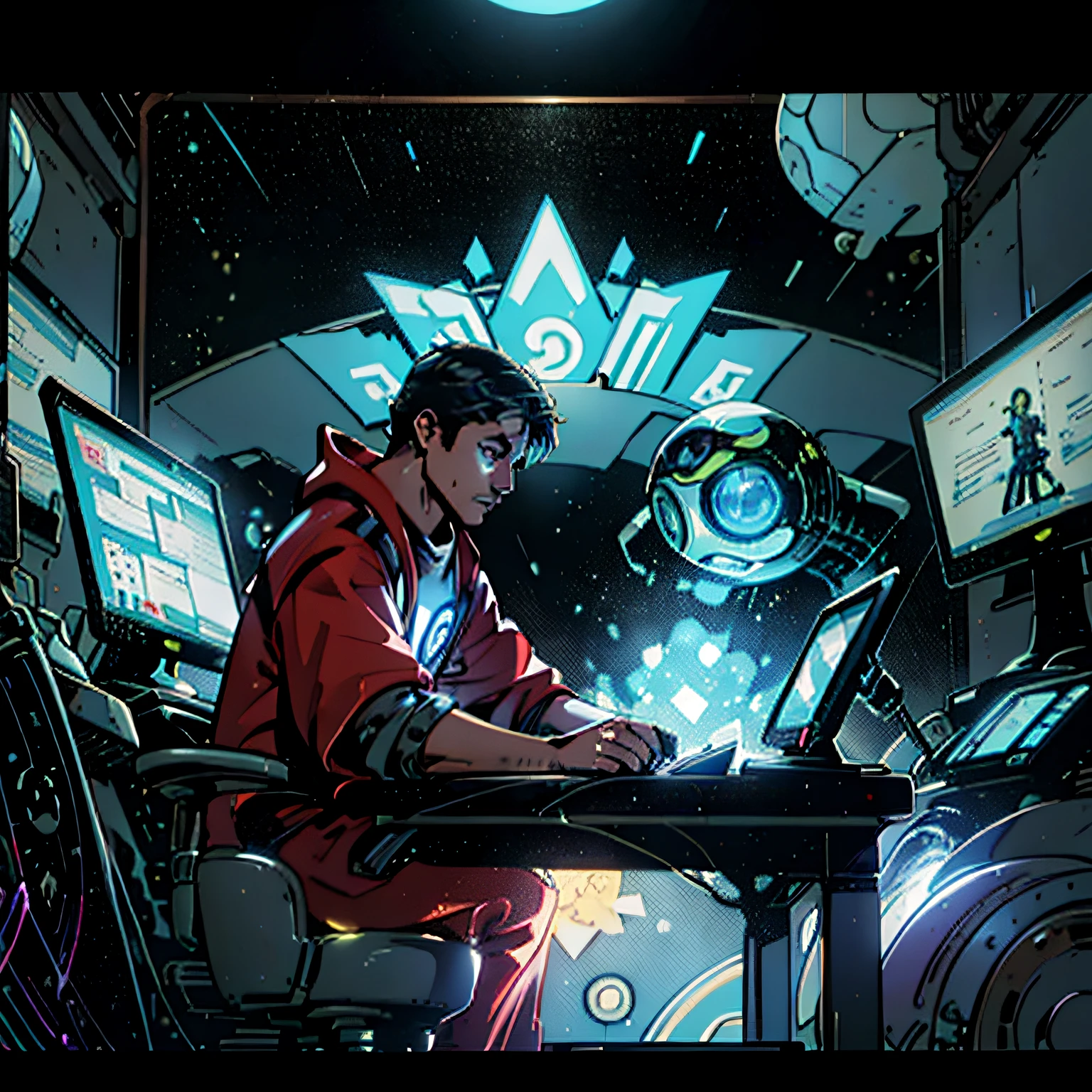 A brilliant young mind, the embodiment of creativity and intelligence, sits in front of a computer screen. The boy is surrounded by an array of technological gadgets and gizmos, his fingers typing away furiously as he codes a new program. His eyes sparkle with excitement, and his mind races with ideas as he works tirelessly to bring his vision to life. In the background, a small but enthusiastic crowd cheers him on, the boy's loyal supporters who have gathered to witness his latest creation. Despite his nerdy demeanor, the boy exudes an air of confidence and charisma, his passion for technology infectious and inspiring. With his sharp wit and boundless imagination, he is truly the mascot for a new era of innovation and progress. --auto