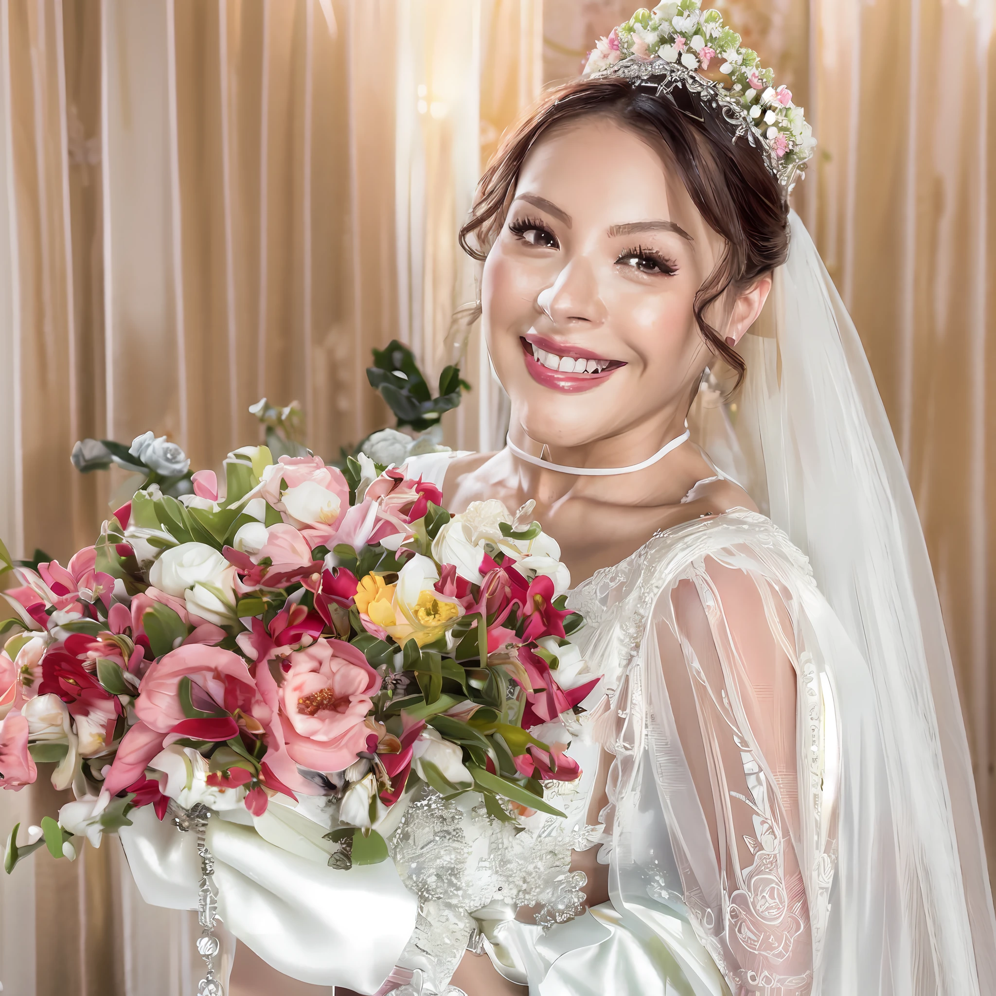 Bride in a wedding dress holding a bouquet of flowers, Marischa Becker, noiva, Alanis Guillen, 1614572159, ástor alexander, tiara flor, 🤬 🤮 💕 🎀, breathtaking flower tiara, Alana Fletcher, Lorena Avarez, tiara flor intrincada, veils and jewels