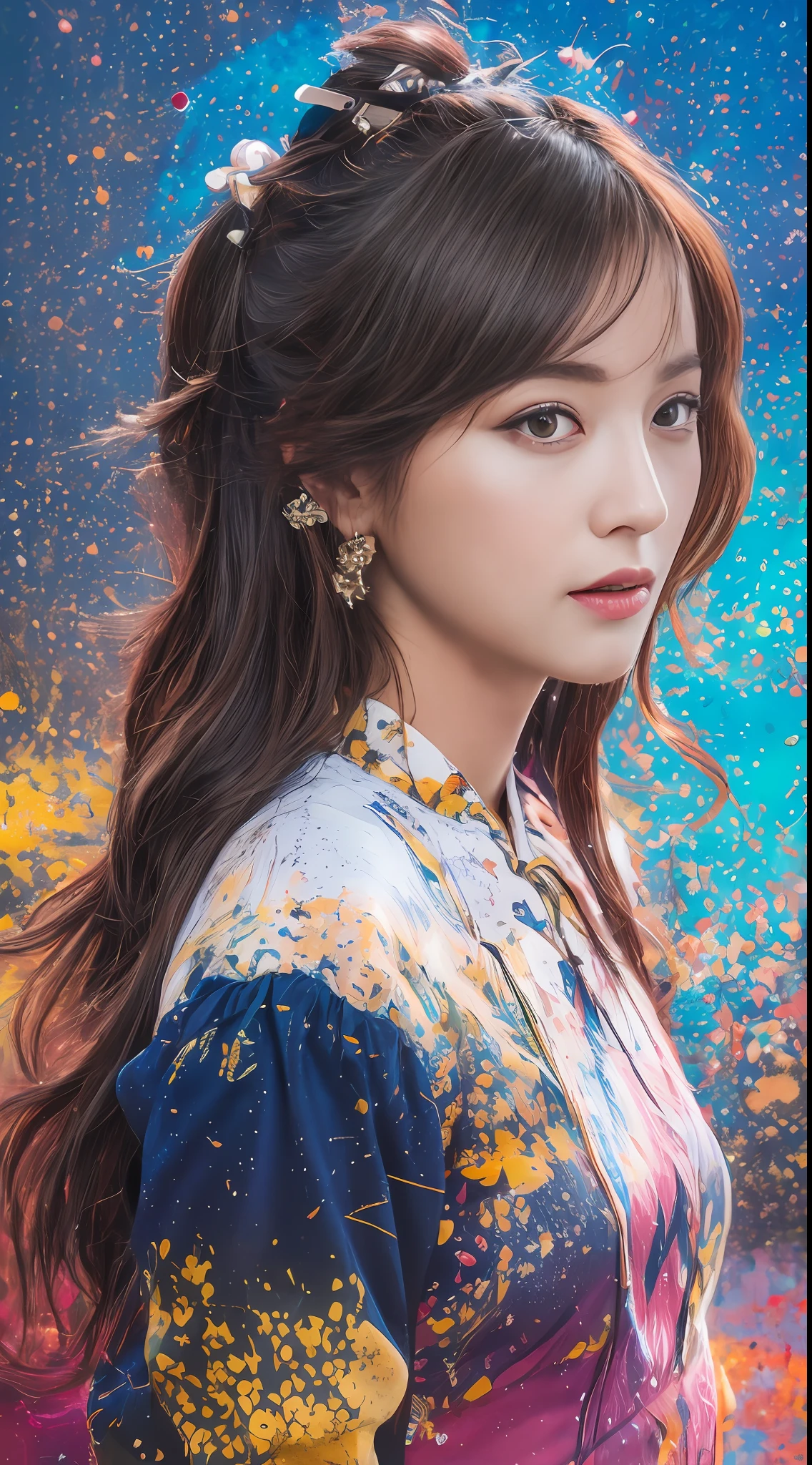 (8k, RAW photo: 1.2), highest quality, ultra-high resolution, dramatic angle, (fine color splashes), (illustration), (((one girl))), (long hair), (rain: 0.9), (hair ornament: 1.4), there is an ancient palace next to the girl, cheongsam, (focus), color ink painting, (color splash), colorful splash, (((colorful))), (sketch: 0.8) ), masterpiece, top quality, beautifully painted, highly detailed, (noise reduction: 0.6), [splash ink], ((ink refraction)), (beautifully detailed sky), moon, highly detailed , (masterpiece, highest quality, highly detailed) CG Unity 8k wallpaper, masterpiece, highest quality, ultra-detailed), (Lycoris radiata),,