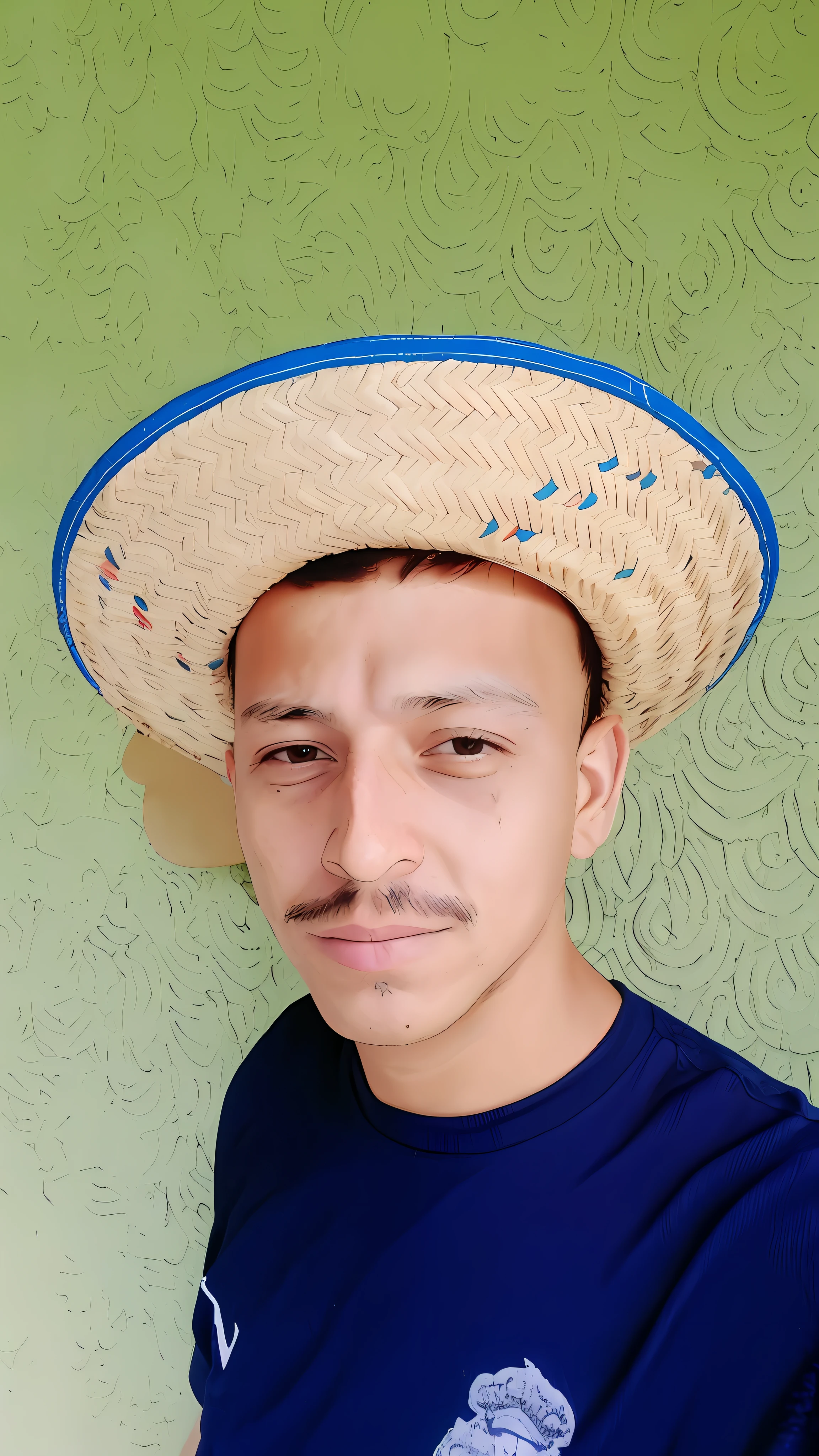 Arafed man wearing a straw hat with mustache and mustache, wearing a hat, Jovem espanhol, mexicano, kalap, em torno de 1 9 anos, he is wearing a hat, Bigode mexicanoo, with a weird hat, imagem frontal, Alejandro,  yo menino berbere, Jose Miguel Romano Francisca, senor salme, Diego 5, andres rios