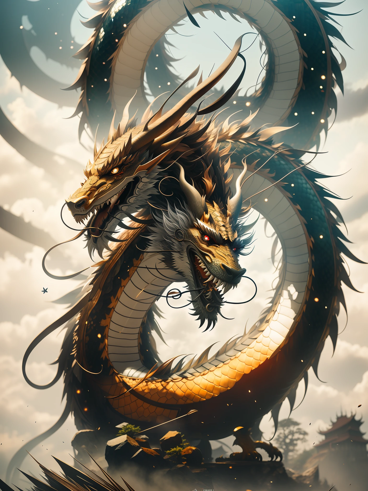 Chinese dragon made of crystal, 4K, (Cyborg:1.1), ([Tail|thin linework]:1.3), (intricately details), hdr, (intricately details, Super detail:1.2), Cinematography, Vignetting, centering
