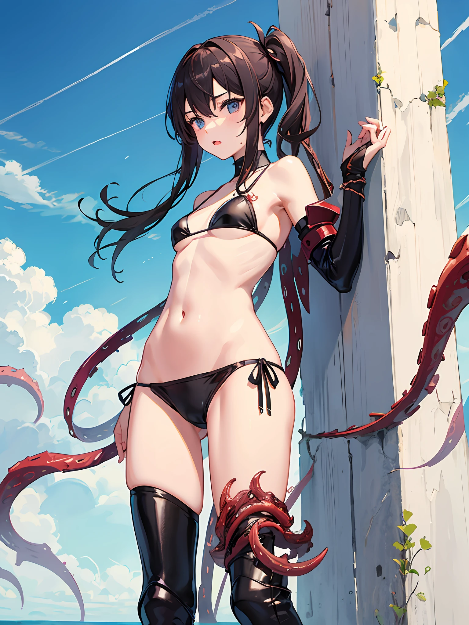 girl with、bikini-armor、s Armor、entangled in tentacles、Meat walls、panties small、Small pants
