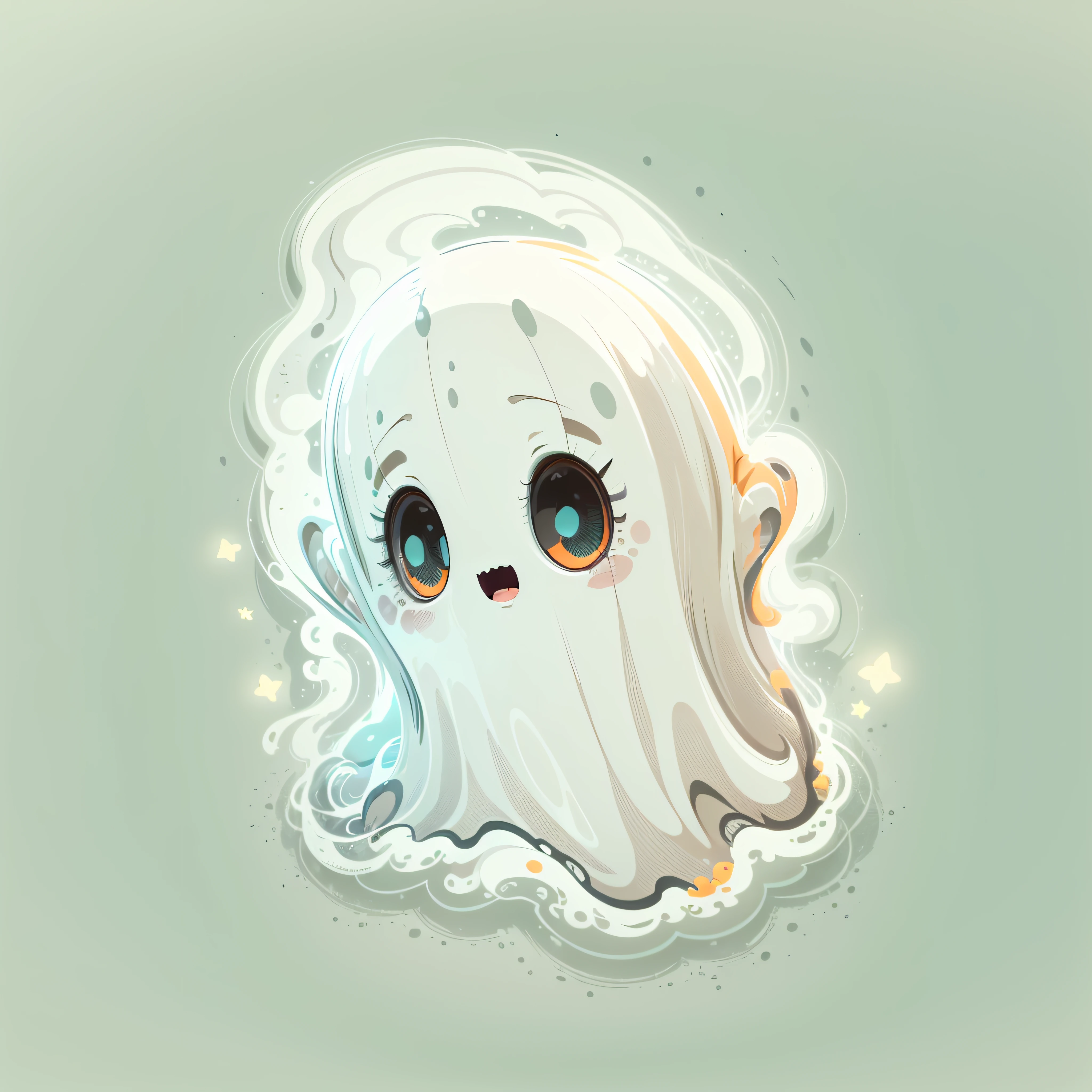 Cut little halloween ghost Sticker, Adorable, Algorithmic art, Contour, Vector, White Background, Detailed