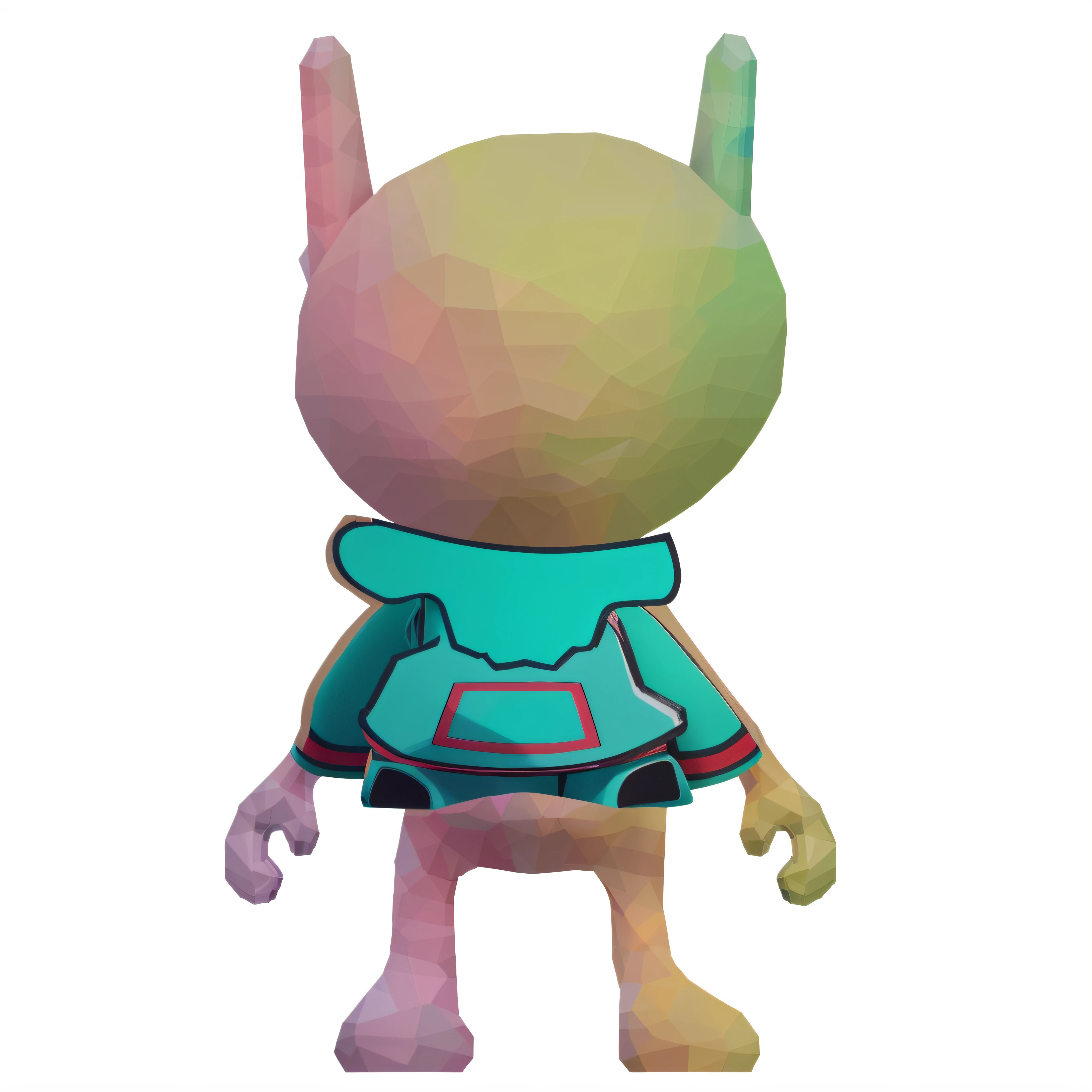the back of a cartoon character with a green turquoise hoodie, toon shader, cel shaded pbr, stylized character, sectoid, untextured, humanoid character, space alien, glowing guy creature, glowing spacesuit, stylized as a 3d render, merged character, low poly character, rabbt_character, 3d kid robot