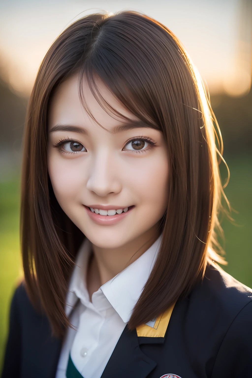 (in 8K, Raw photography, Top image quality, Hi-Def: 1.1), (hiper realistic:1.4), (realisitic, photoreallistic:1.3), Soft light, A beautiful woman with perfect body: 1.4, (Slender Abs Beauty: 1.4), cow-boy shot,((Light brown hair、Layered Haircut、 HugeBoobs: 1.2)), Underage girls, boobs loli, HugeBoobs, Open your eyes wide, Pupil highlights, pronounced double eyelids, eye lashes, break, (Cute Girls' High School Uniform、jaket),White embroidered panty, are erect、Lifelike face, Realistic body, real-looking-skin, absurdist, tmasterpiece, shinny skin、Beautiful delicate face、sexy facial expression、Coquettish smile、Happy smiling face、The sheen、Highly detailed facial and skin texture、cute face, Classroom
