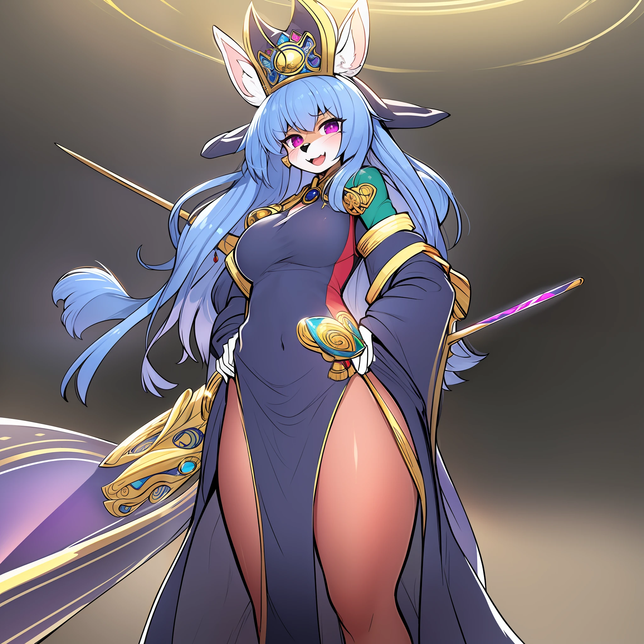 (Golden ratio:1.2),[(Black background:1.4)::10],(Masterpiece), (Best quality), (Ultra detailed),(Disheveled hair),(illustration),1 girl,Solo,full bodyesbian,Furry,Crooked wizard hat,Mage robes,Dream Lord of the Rings,red fox,hairy bodies,tall body,medium breasts,silm weist,Expose one ear,(athletic body:1.2),(Stand on the magic array:1.2)+(Precious gold ornaments and furniture:1.3)+[(Inception:1.2)]