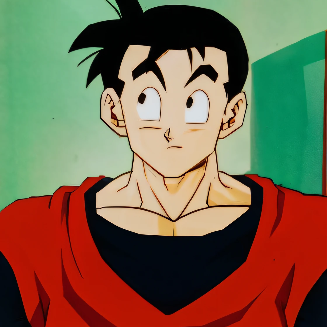 um close up de um desenho animado de um homem com uma camisa vermelha, goku as an asian man, Goku Humano, Estilo Akira Toriyama, Personagem Dragonball, Goku de Dragon Ball Z, Filho Goku, Retrato de Goku, Akira Toriyama, Goku de Dragonball Z, Goku de Dragon Ball, Directed by: Akira Toriyama, Filme ainda de Robot Goku --auto