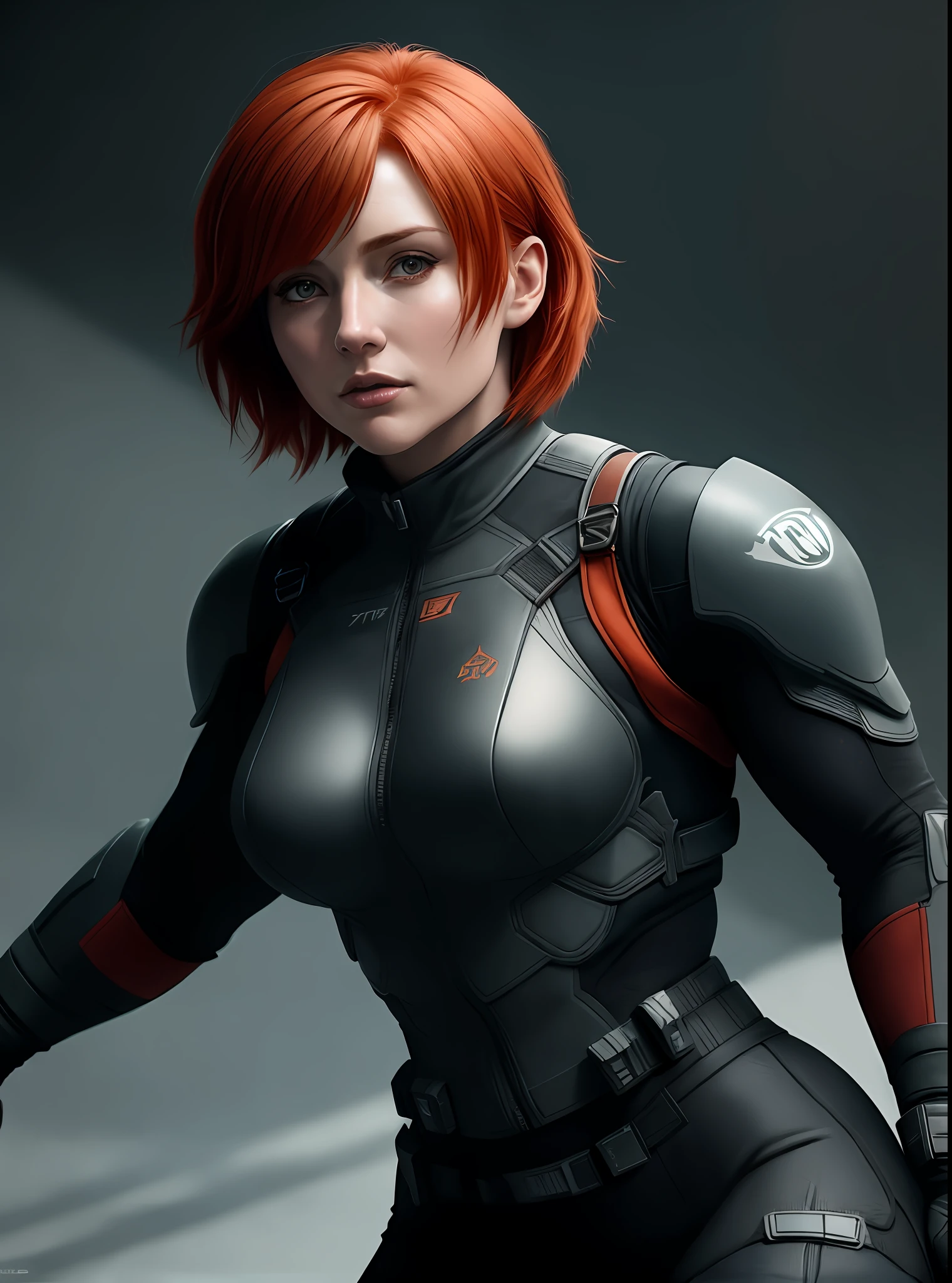 Mulher em um terno preto com cabelos vermelhos e um capacete vermelho, Femshep, Comandante Shepard, arte de personagem impressionante, Epic Sci - Arte do Personagem de Fi:, Epic Sci-Fi Character Art, arte estilo fada shepard, arte do personagem do motor irreal, Armadura N 7, Amazing 8K character concept art, Wojtek FUS, deviantart artstation cgscosiety