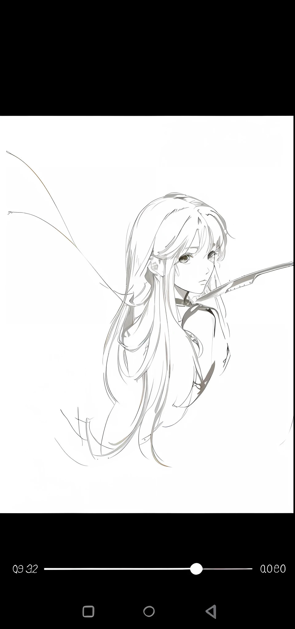 a drawing of a woman with long hair and a sword, clean anime outlines, old sketch, sketchy artstyle, Line sketch!!, Simple lines of art, Line sketch, anime sketch, thick lineart, no shade, linear art, Rough sketch, detailed but rough, loose pencil sketch, thick black lineart, Outline sketch, clean lineart, author:Ei-Q