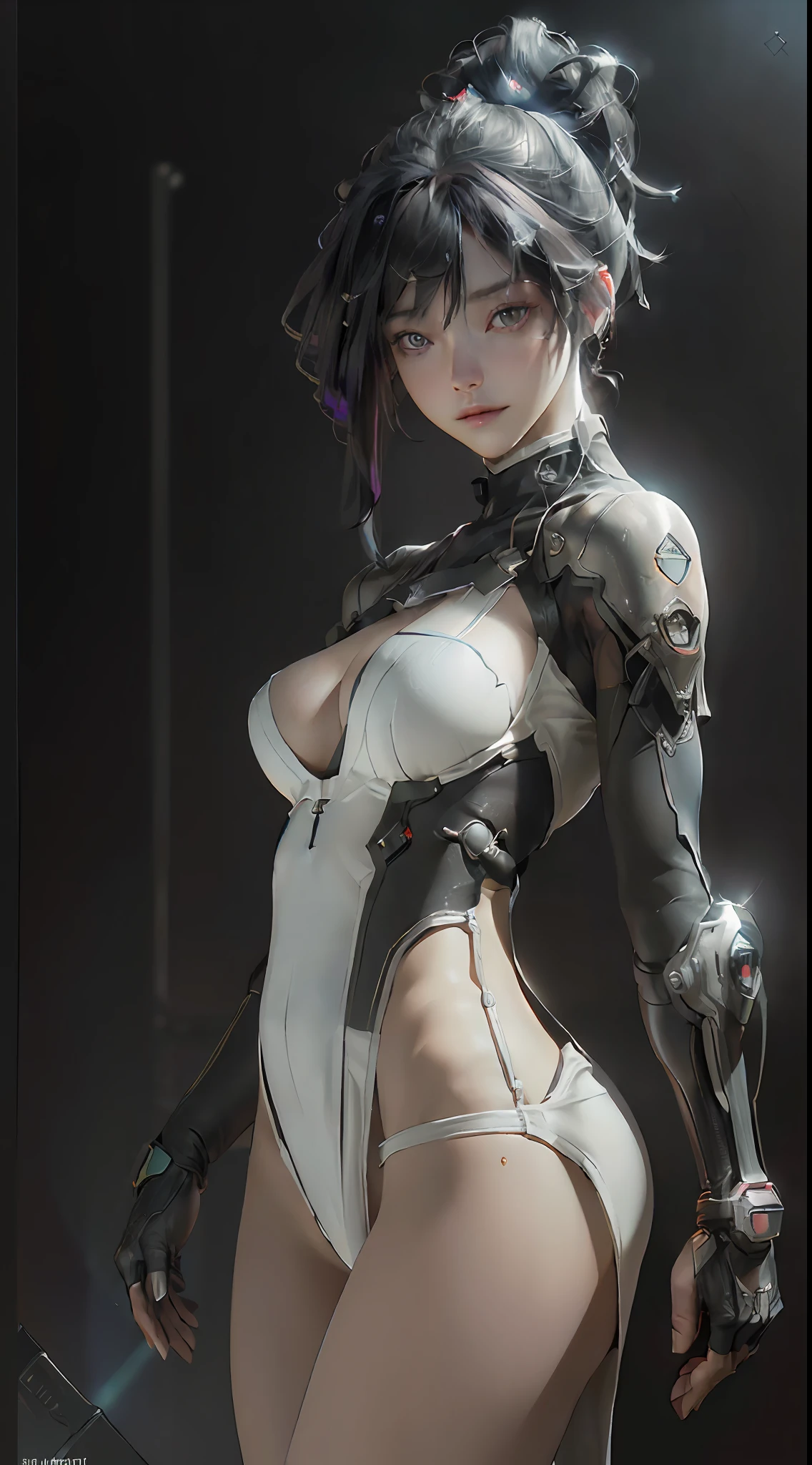 (Best Quality), ((Masterpiece), (Detail: 1.4), 3D, A Beautiful Cyberpunk Woman, HDR (High Dynamic Range), Ray Tracing, NVIDIA RTX, Super-Resolution, Unreal 5, Subsurface Scattering, PBR Textures, Post-Processing, Anisotropic Filtering, Depth of Field, Maximum Sharpness and Clarity, Multi-layer Textures, Albedo and Highlight Maps, Surface Shading, Accurate simulation of light-material interactions, perfect proportions, Octane Render, two-color light, large aperture, low ISO, white balance, rule of thirds, 8K RAW, big breasts, big breasts, big breasts, double breasts, breast augmentation, pants coming off, clothes slipping off, nudity,