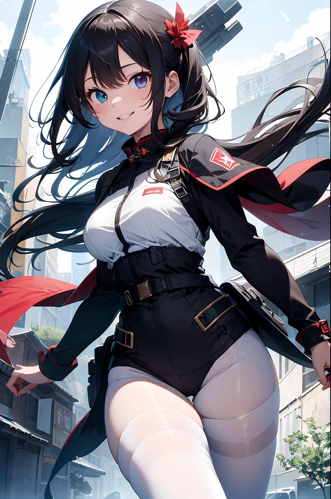 2.5D,a lovely sweet cute girl,mecha,white tactical surface fighter,Steel Forest,Mechanical chinese clothes,white pantyhose, extremely detailed CG unity 8k wallpaper,mecha,Mechanical,Mechanical structure,(heterochromia blue red),blue eyes,red eyes,Floating hair,((Colorful)),smlie,fighting stance,