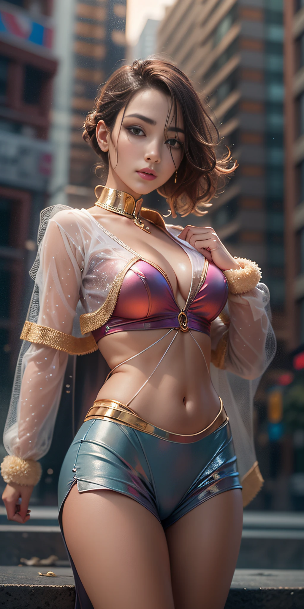 Anime style, (superman girl), insanely beautiful Alina Gorokhova portrait photo, 21 years old, full body, top angle, body curves, navel, miniskirt, smooth creamy skin, beautiful maroon eyes, Beautiful facial details, ((Manhattan background) )), low angle medium shot, greedy and attractive, amazingly euphoric gorgeous, vivid emotion, peach fluff, symmetrical circular iris, natural Glitter makeup, detailed moisture, detailed droplets, detailed intricate hair strands, DSLR, reflected in raytraced, Pino Deni, Larry's Bud Melmann, symmetrical face and body, CGsociety, Gottfried Hernwein and Irakli Nadal, eye reflections, focus, Unreal Engine 5, VFX, film photography, extreme detail, Ultra HD, post-processing, post-production, single face, Tanvir Tamim, ultra-realistic photography, Shot with Hasselblad X1D-50c, ISO 100