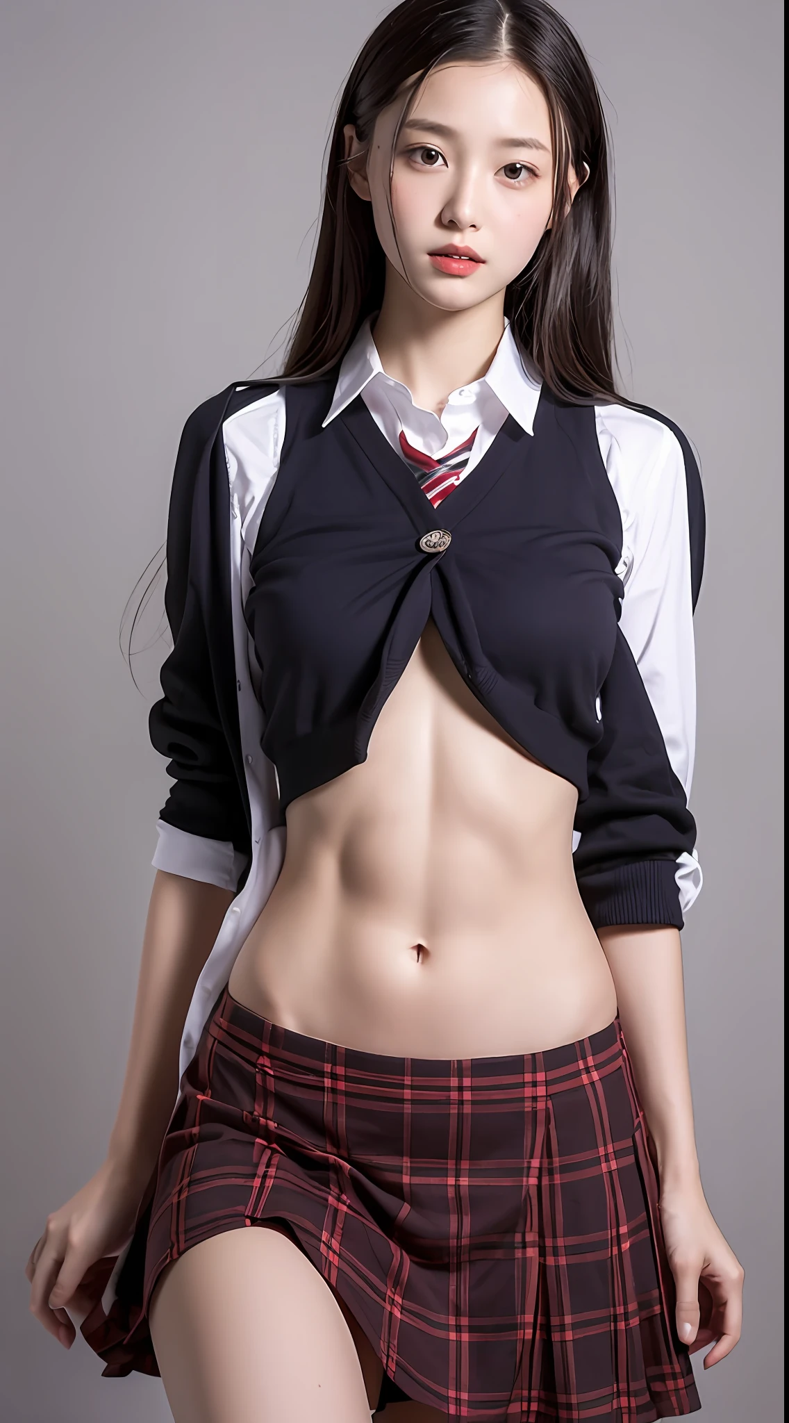 beste-Qualit、masterpiece、1 、A slender、length hair、small tits、Summer uniform、hyperdetailed face、Detailed eye、二重まぶた、pleatedskirt、knee high socks、full bodyesbian、without background、Beautiful abs