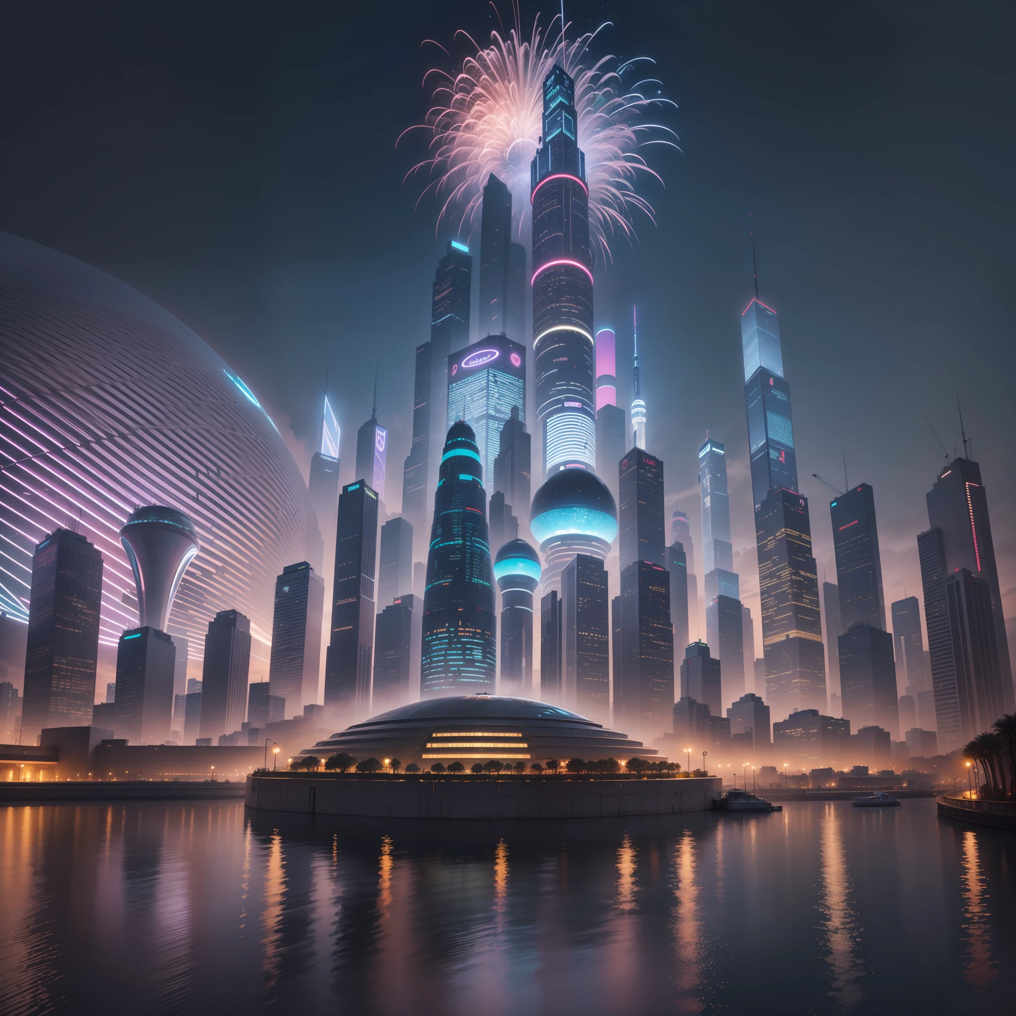 Skyscrapers towering above the ground Megacities Huge metropolis epcot Sci-Fi Cyberpunk top-quality masterpiece 超A high resolution dream
