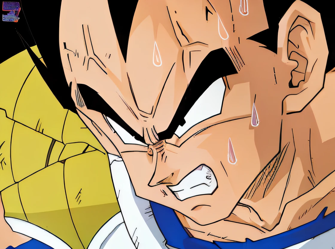 um close up de um desenho animado de um homem com um rosto muito grande, Vegeta, prince vegeta, with vegeta head hair, fan art, Dragon Ball Z, Dragon Ball, Dragon ball z, DBZ, Goku de Dragonball Z, Retrato altamente detalhado de Goku, Goku de Dragon Ball Z, Personagem Dragonball, Dragon ball super, indo super saiyajin --auto