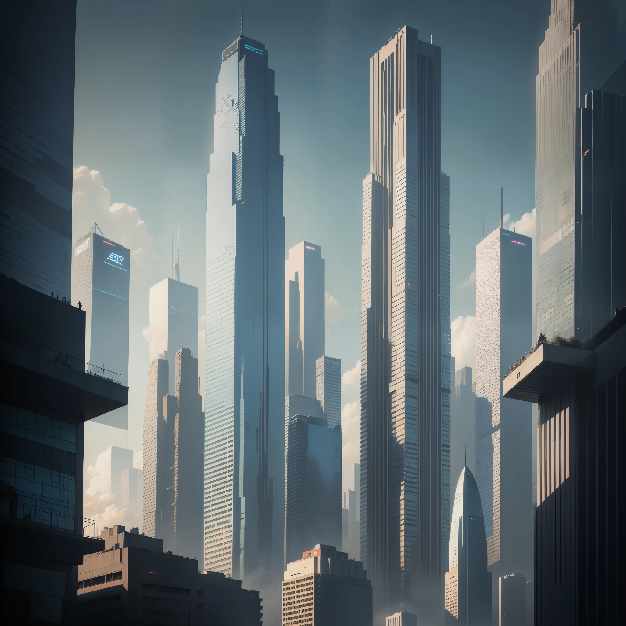 Skyscrapers towering above the ground　Megacities　Huge metropolis　epcot　Sci-Fi Cyberpunk　top-quality　​masterpiece　超A high resolution　dream