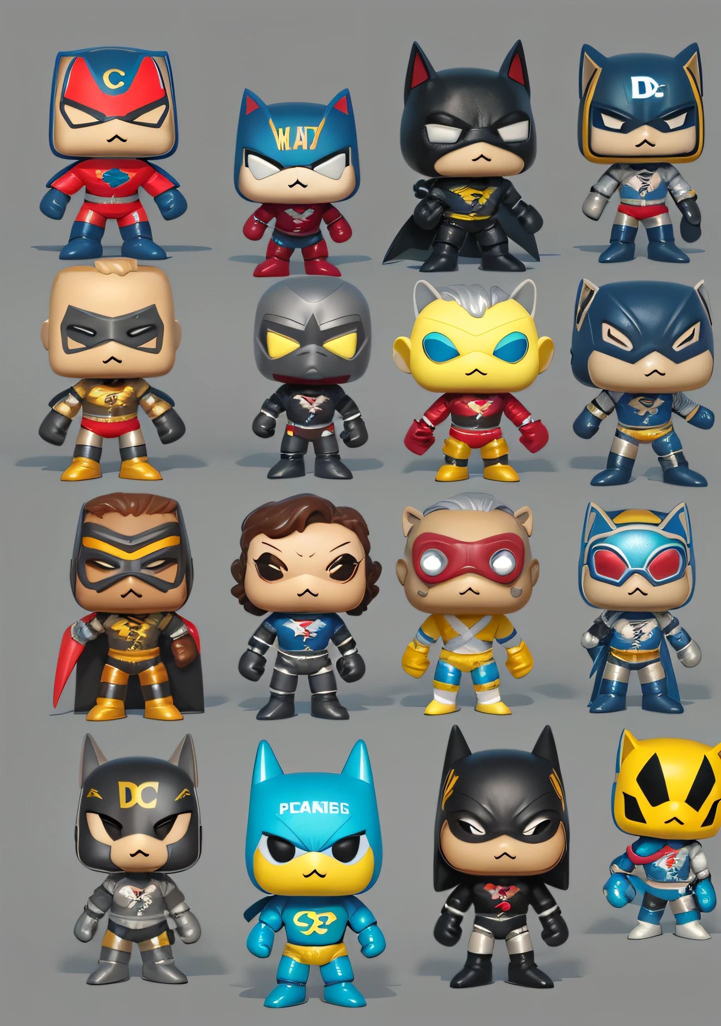 boneco funko personagens DC comics, 3d, alta resolução, 8k