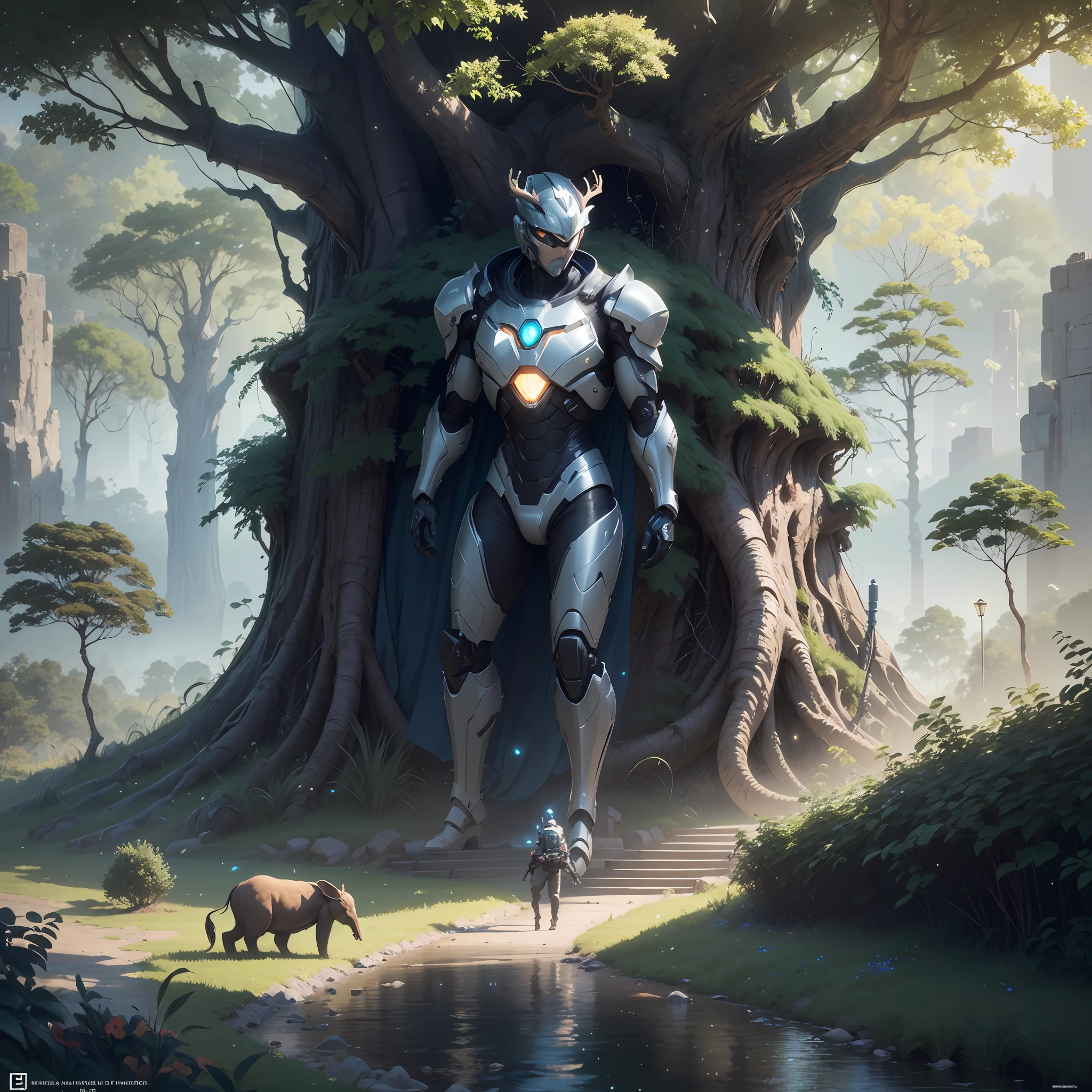 Masterpiece, best quality, (very detailed CG unity 8k wallpaper), (best quality), (best illustration), (best shadows), glow sprite, with a glowing deer, in the swimming pool Drinking water, natural elements in the forest theme. Mysterious forest, beautiful forest, nature, surrounded by flowers, delicate leaves and branches surrounded by fireflies (natural elements), (jungle theme), (leaves), (twigs), (fireflies), (particle effects) etc. 3D , Octane rendering, ray tracing, super detailedSky, Clouds, holding_weapon, no_humans, Glow, giant mechanical _ trees , city with tall trees _Architecture, “sky, cloud, glowing, big trees ,comunity,joy, ghost elephants, robot, cybernetic _trees, tree_mech, sci-fi, cityscape, realistic, mechanical” Science Fiction, Cities, Rendered in Octane, hyper realistic, 8k, epic composition, cinematic, octane render, artstation landscape vista photography by Carr Clifton & Galen Rowell, 16K resolution, Landscape veduta photo by Dustin Lefevre & tdraw, 8k resolution, detailed landscape painting by Ivan Shishkin, DeviantArt, Flickr, rendered in Enscape, Miyazaki, Nausicaa Ghibli, Breath of The Wild,,trending in artstation, cgsociety, 8k post-processing highly detailed,Junji Murakami, Mucha Klimt, Sharandula, Hiroshi Yoshida, Tom Bagshaw, Ross Tran, Artgerm,Craig Mullins,dramatic,Junji Murakami, moody lighting rendered by octane engine,characters 8K symmetrical arstation, cape,cinematic lighting, intricate details, 8k detail post processing, hyperealistic, octane rend, Zdzisław Beksiński style, ar 2:3 Reality Reality –auto –v6 –s2Finetuned Model Leon --auto --s2