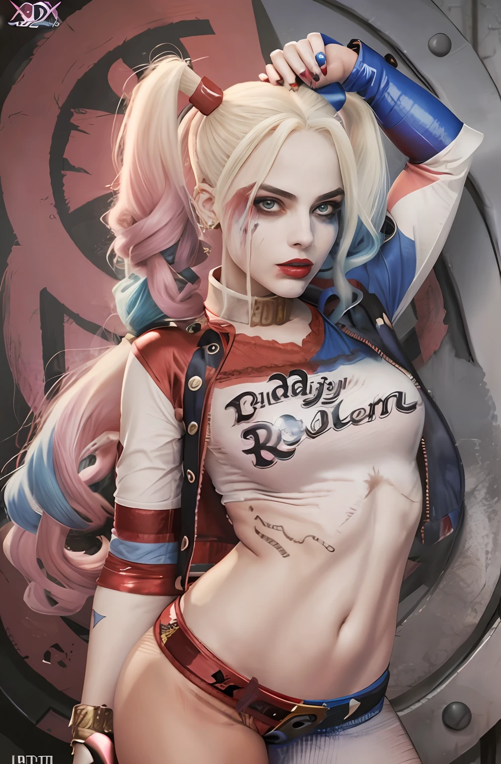 Harley Quinn, arrodillada, expuesto, perfecto, cuerpo hermoso, cara perfecta cuerpo perfecto cara perfecta cuerpo perfecto cara perfecta cuerpo perfecto cara perfecta cuerpo perfecto manos perfectas dedos perfectos