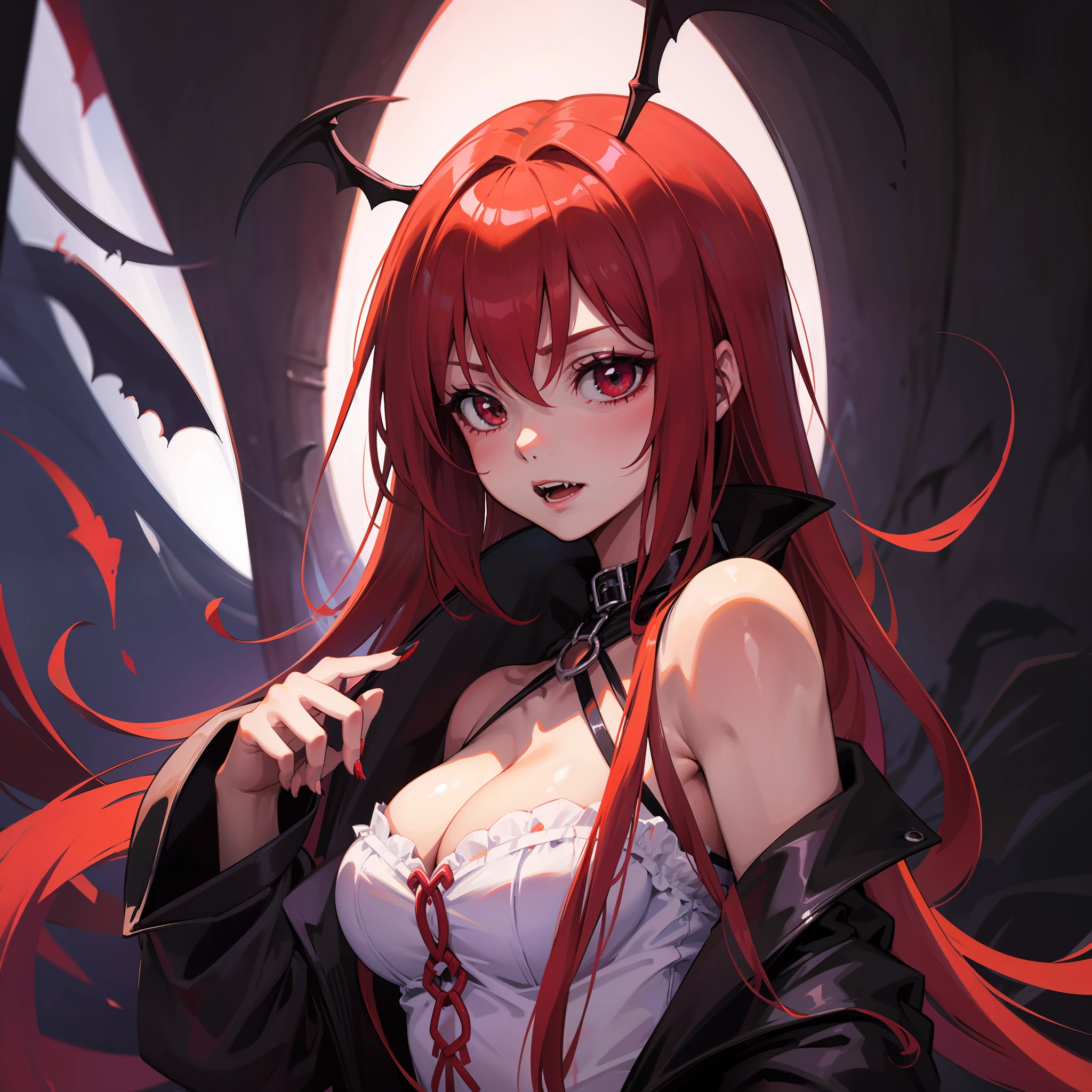 tema escuro, menina vampiro, cores escuras, sadistic vampire, red hair, extremamente detalhado,