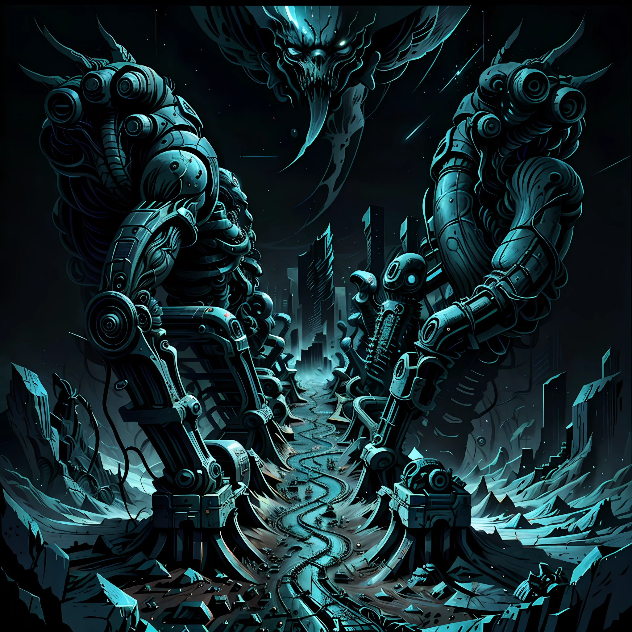 universe infinity, isometric style, biomechanical madness landscape. Horror art.