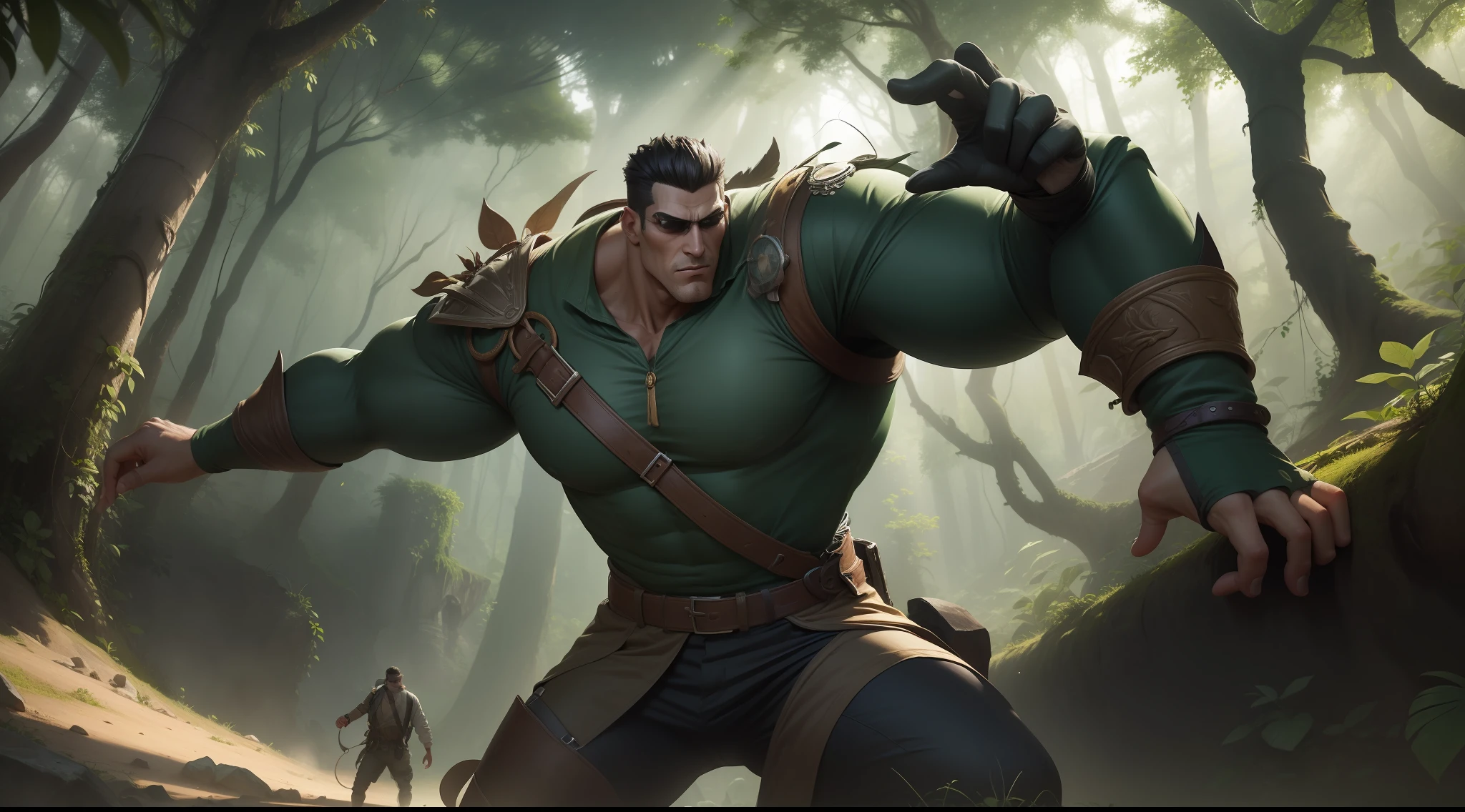 title: An intrepid explorer in a lush and mysterious jungle Description: An intrepid explorer of athletic stature, dark hair and eyes full of determination, com um sorriso contagiante. He is in a lush and mysterious jungle, full of exotic vegetation, Towering trees and crystal clear waterfalls. Rays of sunshine filtered through the treetops create a backdrop of enchanting light and shade. O explorador navega por trilhas sinuosas com agilidade e destreza, He cuts dense bushes with his faithful knife and climbs majestic trees with agility and fearlessness. It unravels ancient ruins and long-forgotten secrets, Facing unknown dangers with bravery and intelligence. Every step of the explorer is an exciting journey to unravel the mysteries of the jungle. Tema: Aventura Estilo: Realista Formato: Image Resolution: 1920x1080 Cor: Colorful Orientation: Retrato Fundo: Selva Personagem: Explorador Objetos: Faca, tree, cachoeira, Action ruins: Explorador navegando por trilhas sinuosas, cortando densos arbustos, climbing trees, Unraveling ruins, facing dangers Emotion: Aventura, mystery, EMOTION, suspense Ambiente: Selva exuberante e misteriosa Tempo: Dia Tempo: Claro Luz: Natural Efeitos especiais: Sem efeitos especiais , anime style, obra prima do anime , obra prima, --Aesthetic perfection, Etalhes intrincados, perfect features, Dramatic, cinematographic lighting, Highlight lighting, SSAA, smooth rendering, No toguro noise
