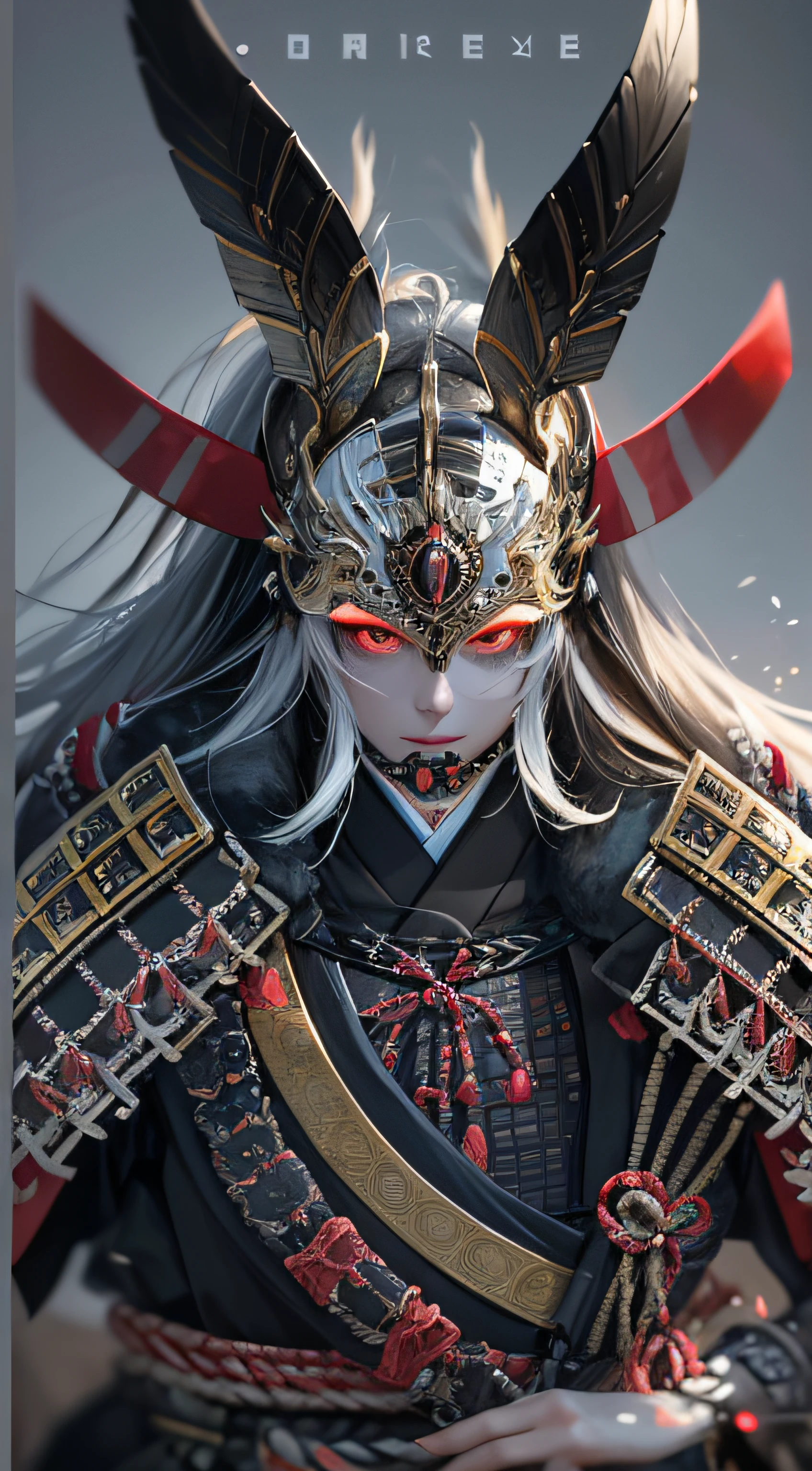 tmasterpiece, best qualtiy, 1人, samurai armor, Helmet Ghost Evil Mask, iintricate, Decorations detailed, cool colours,low-saturation,Black, white and gray tones, metals, egypician detail, highly intricate detail, realistic raytraicing, Popular on CGsociety, glowing light eyes, facing at the camera,Fire detail, hyper realistic detailed, portrait full body, Japanese atmosphere, globalillumination, shadowing, rendering by octane, 8K, Super sharp