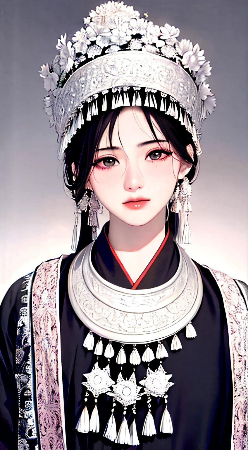 hyper HD, retinas, Masterpiece, ccurate, Anatomically correct, Textured skin, High details, Best quality, High quality, A high resolution, 16k, 1080p，tmasterpiece， Best quality at best， G1A2S， with a pure white background，， Hmong,garments、head gear、耳Nipple Ring，HD fingers，A high resolution，Kizi((((full bodyesbian))))