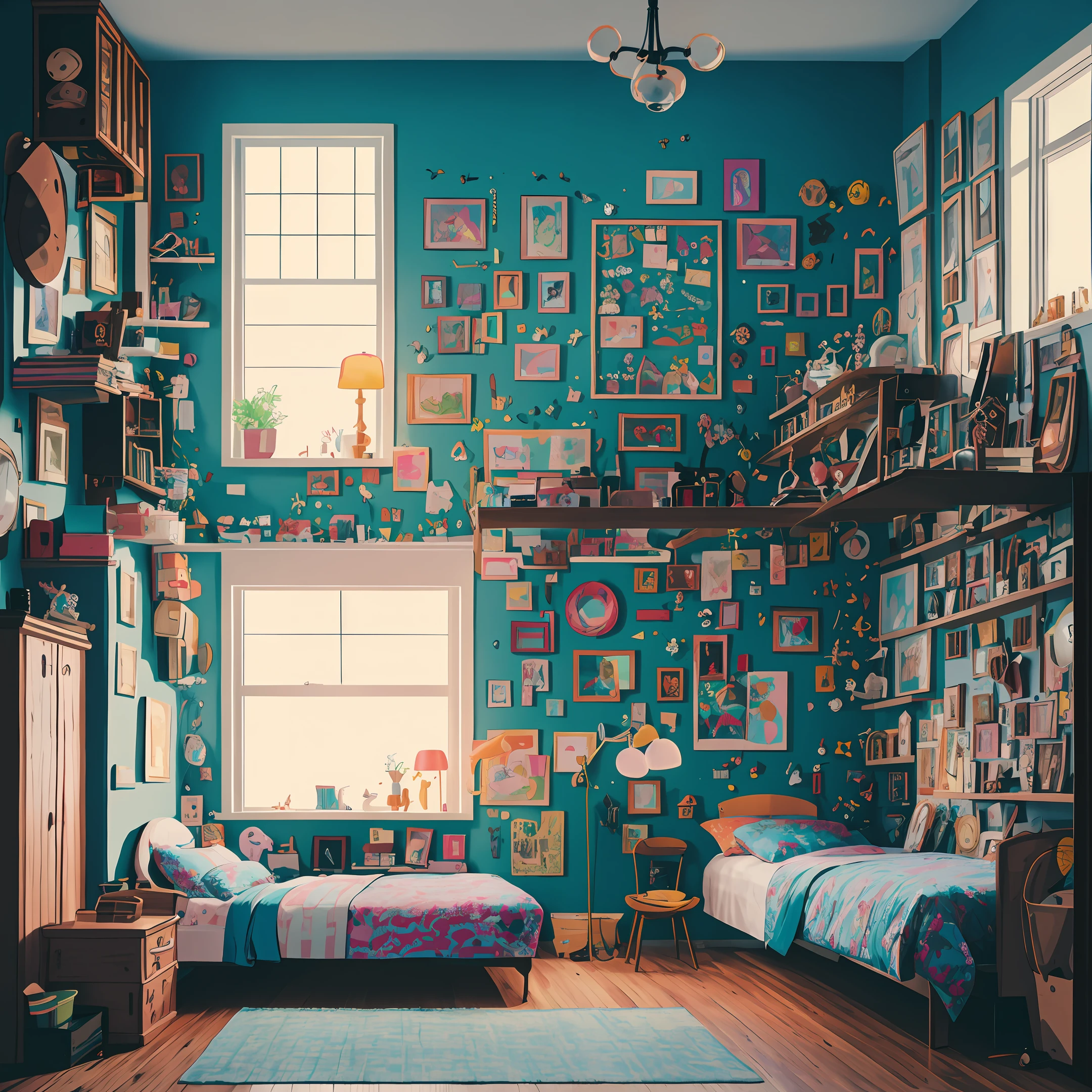 Uma garotinha incrivelmente charmosa no seu quarto infantil, acompanhada do seu brinquedo um urso de pelucia teddy, o dinossauro rex, a boneca lisa e o carrinho de corrida max. In the bedroom a bed and a closet and the toys on the floor. The illustration is in high definition in 4k resolution, com recursos faciais altamente detalhados e visuais em estilo cartoon.