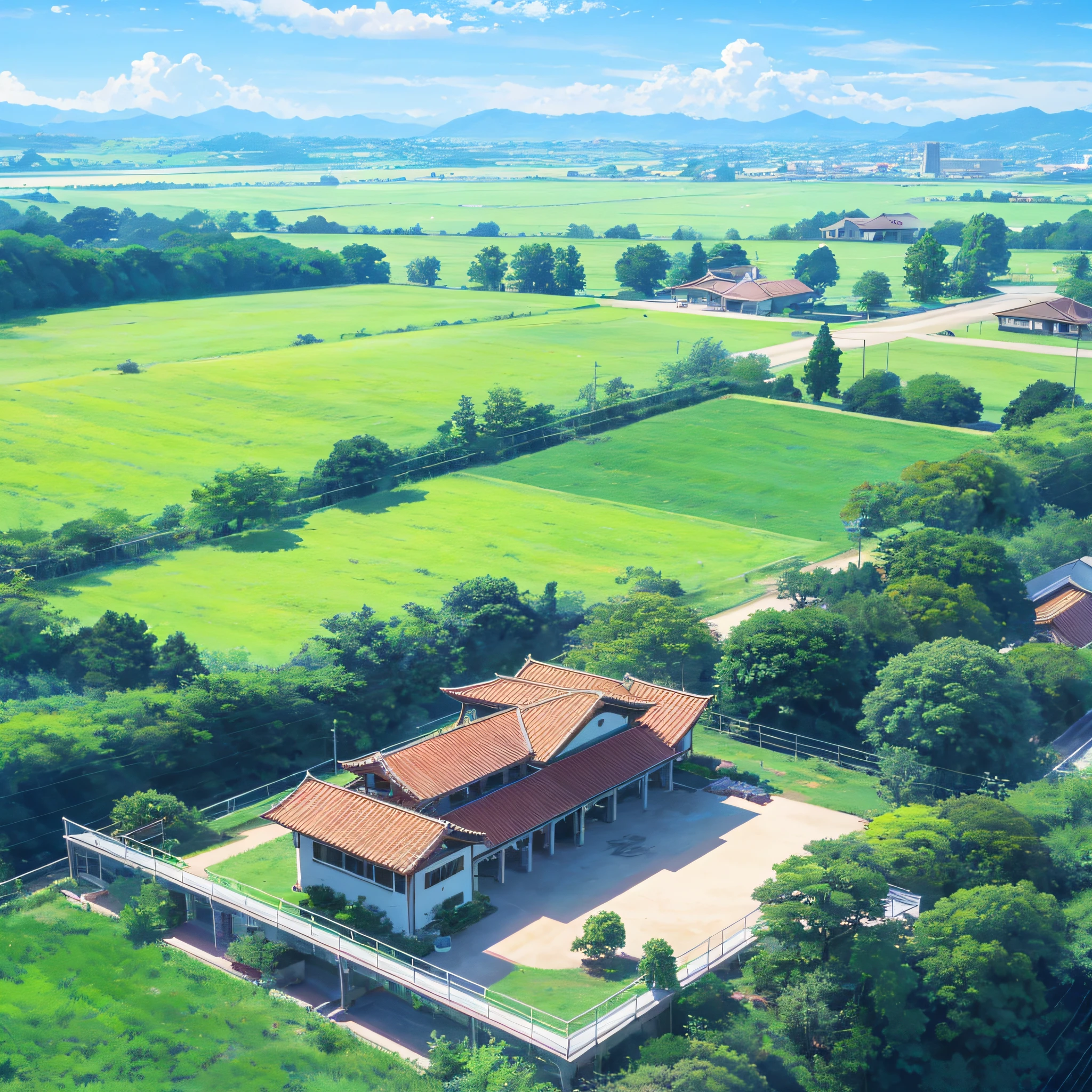scenecy,grass field,Vast,blue-sky,baiyun,Anime style,Brilliant --auto