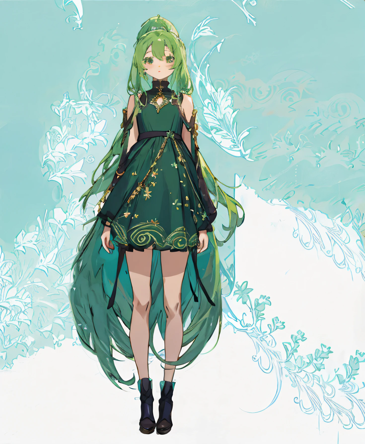 vestido branco, detailed with green strokes