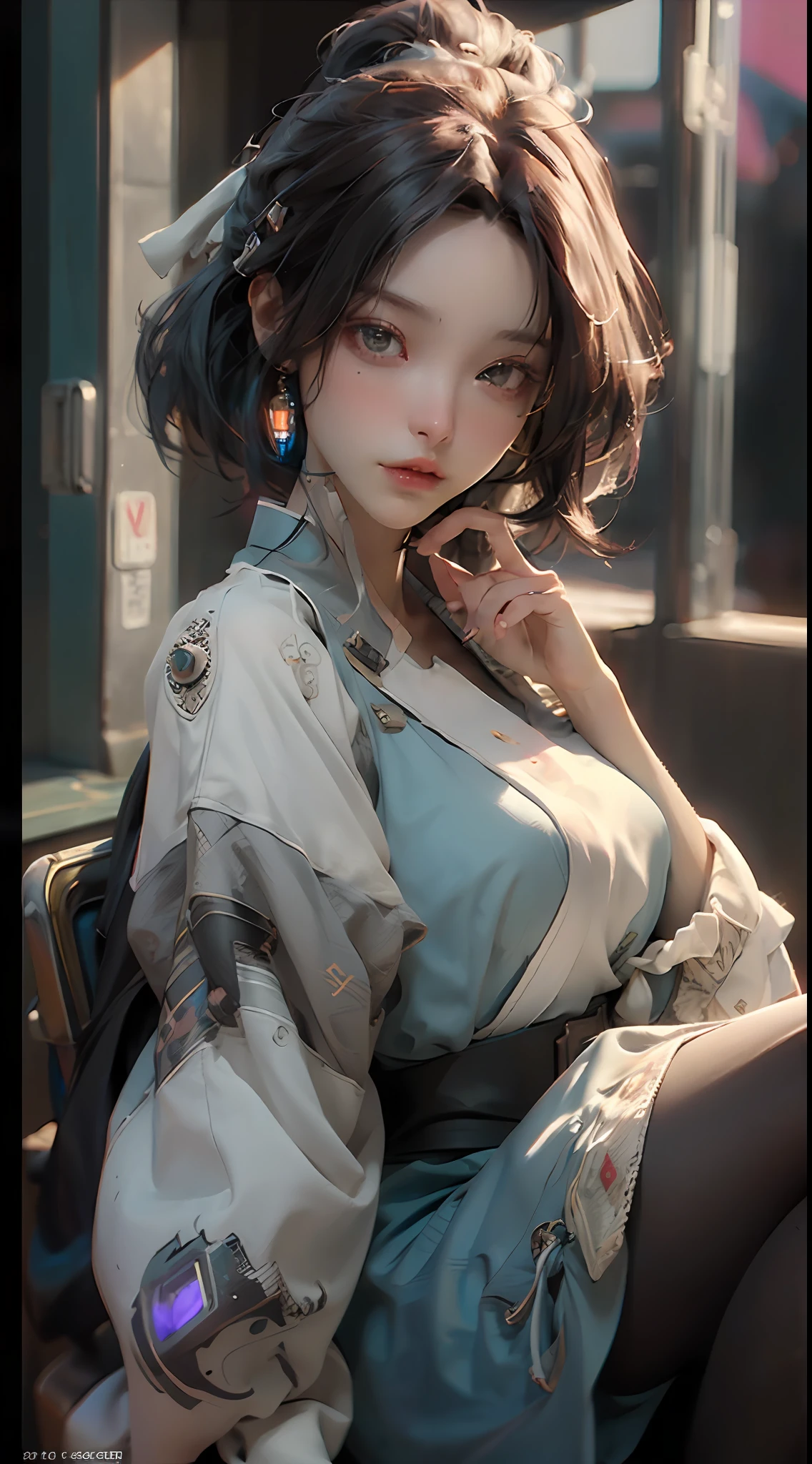((Best quality)), ((masterpiece)), (detailed:1.4), 3D, an image of a beautiful cyberpunk female,HDR (High Dynamic Range),Ray Tracing,NVIDIA RTX,Super-Resolution,Unreal 5,Subsurface scattering,PBR Texturing,Post-processing,Anisotropic Filtering,Depth-of-field,Maximum clarity and sharpness,Multi-layered textures,Albedo and Specular maps,Surface shading,Accurate simulation of light-material interaction,Perfect proportions,Octane Render,Two-tone lighting,Wide aperture,Low ISO,White balance,Rule of thirds,8K RAW,