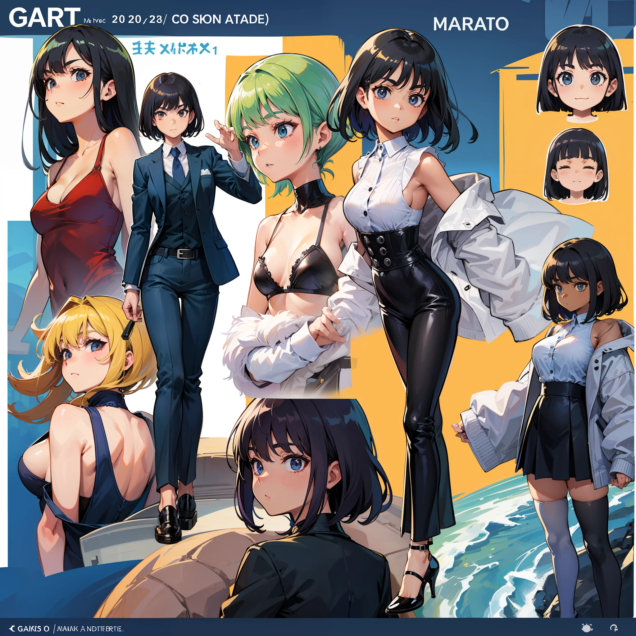 garota, model sheet, Organizado.