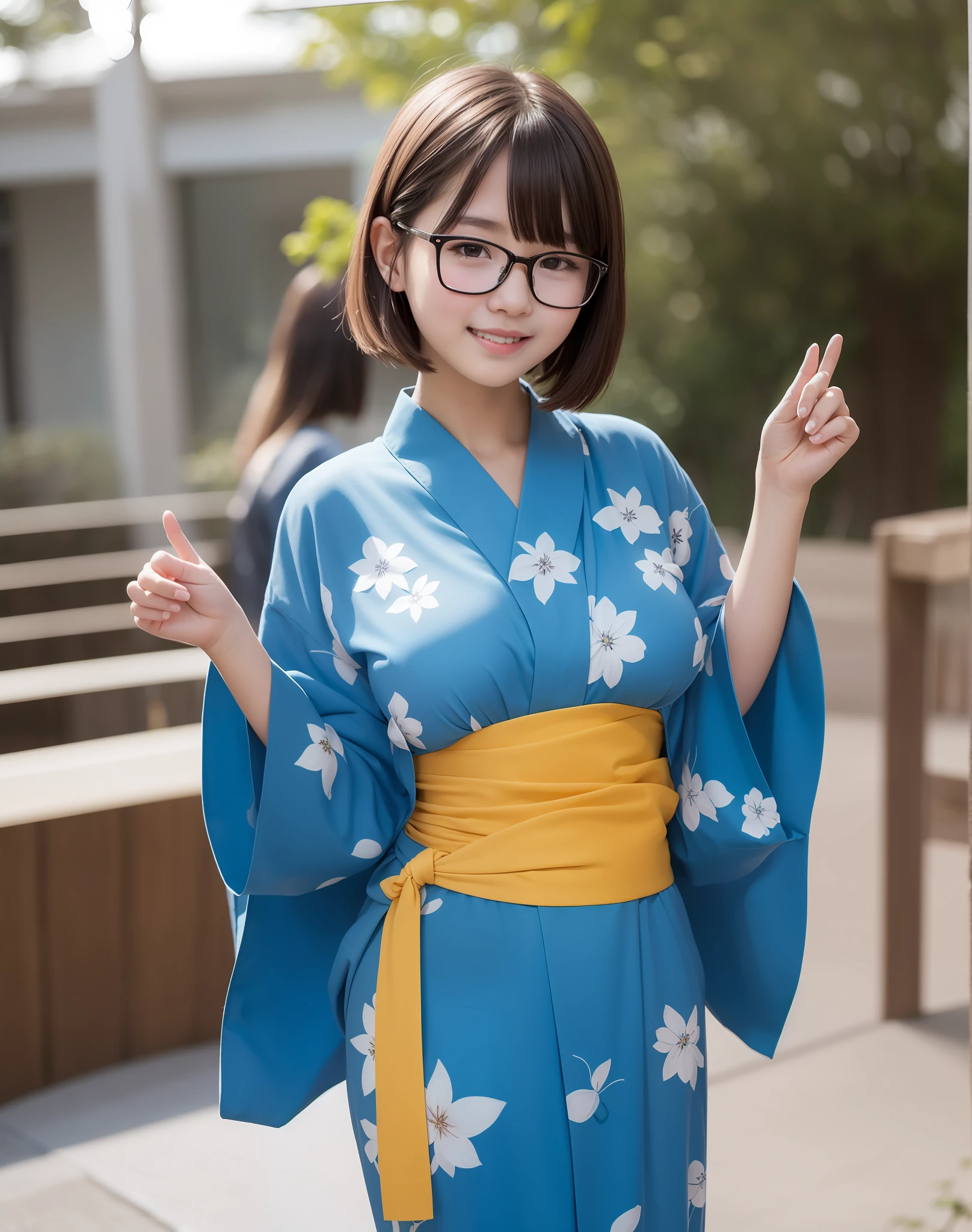 Small glasses、a baby face、without makeup、Matching bangs、a short bob、A smile、Young Face、Colossal tits、Transparent yukata、Body、Beautiful hands、爆乳、Slimed、a picture、high-level image quality、No accessories、thin clavicle、Puffy eyes、Five Fingers、very big boobs、