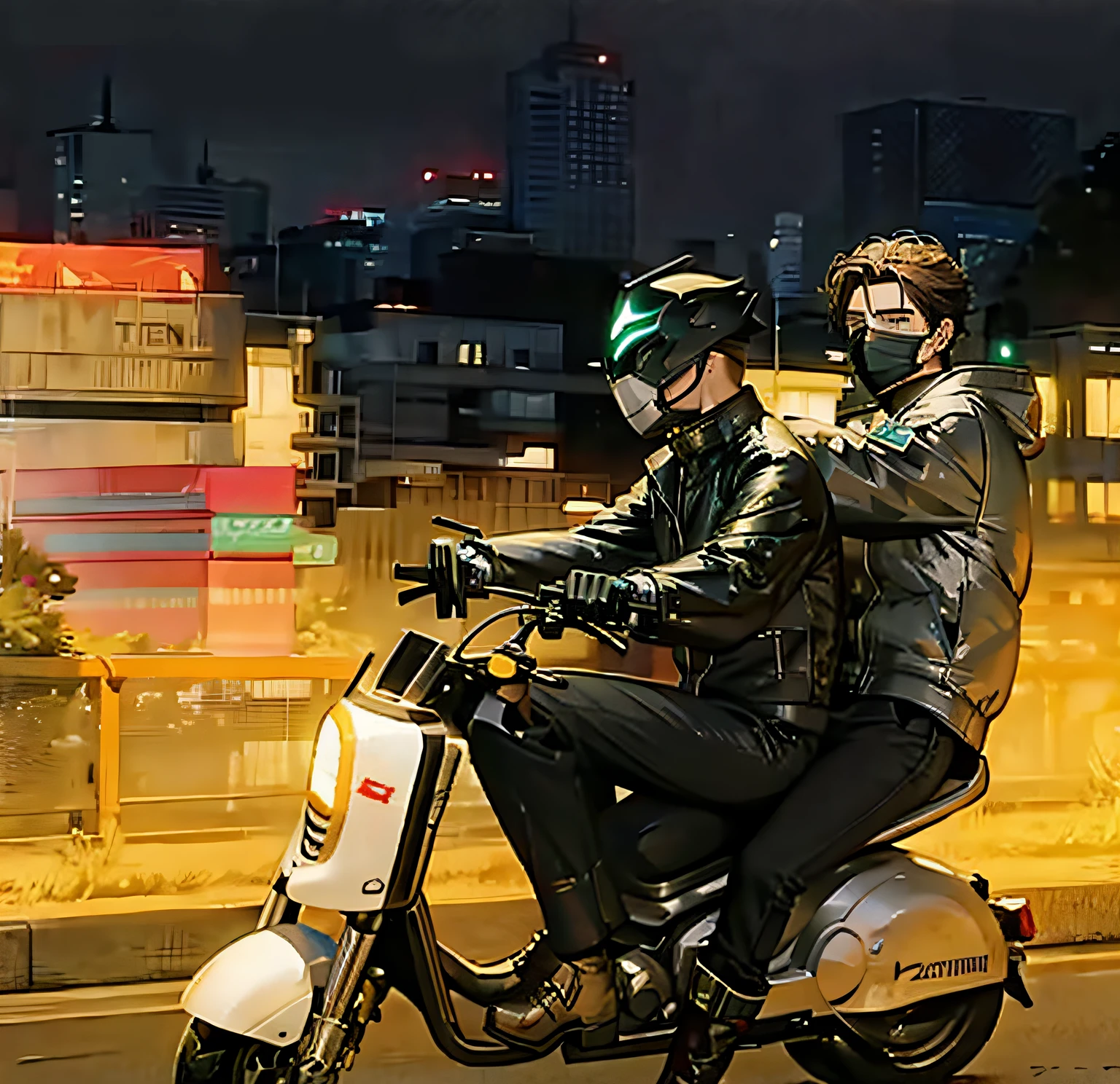 Two men on motorcycles，Luminous creatures，Space masks，Estilo Retrato, SH4G0D