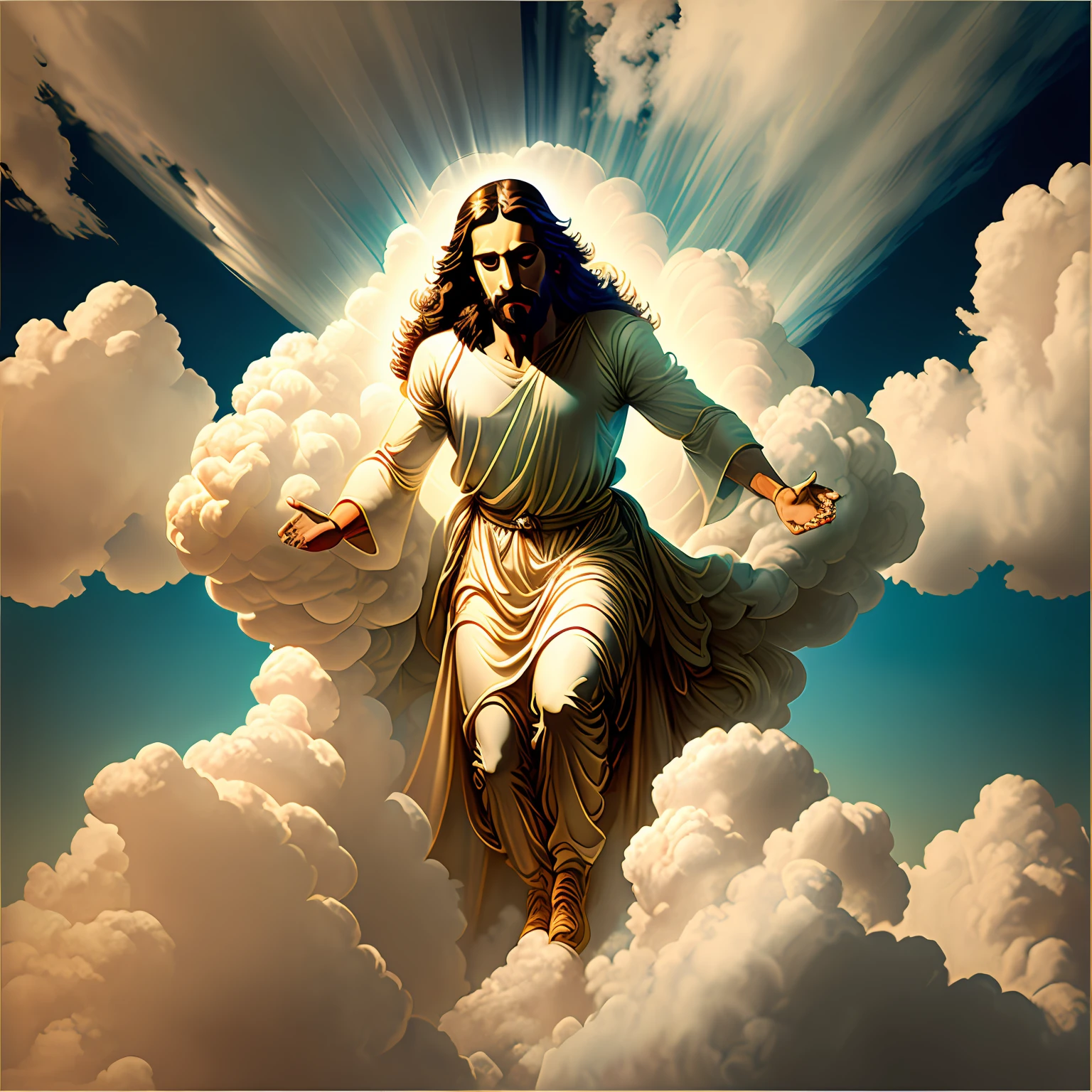 Glorious Jesus descending on clouds --auto