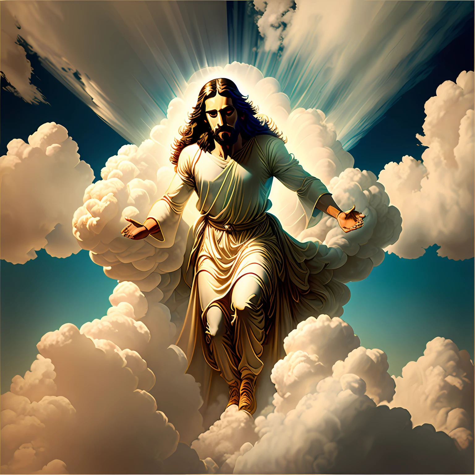 Glorious Jesus descending on clouds --auto