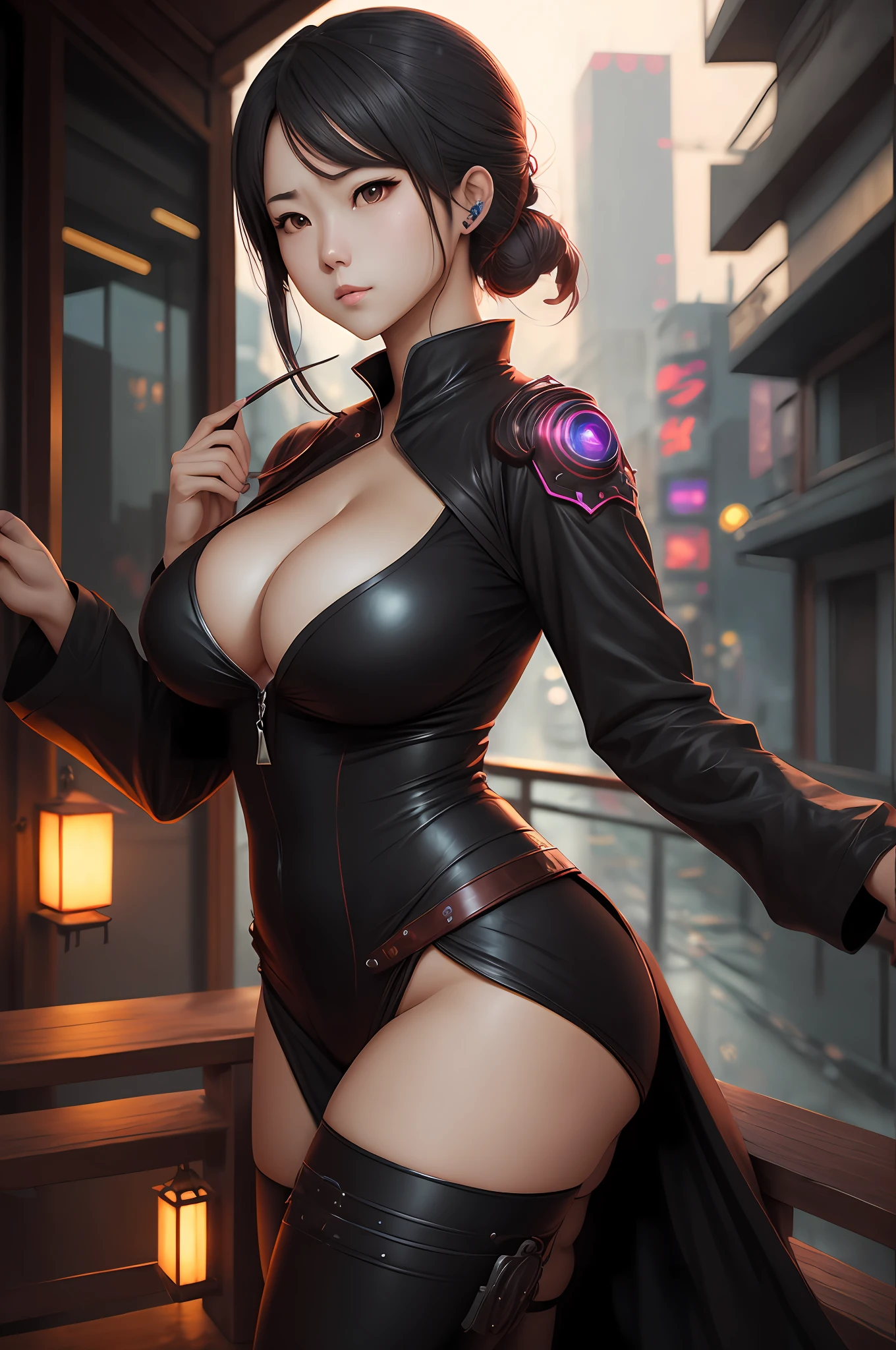 Asian woman araffed with big chest posing on a deck, aluna hiperrealista, uma aluna hiperrealista, menina anime sedutora, Oppai cyberpunk, Deusa japonesa, Arte no estilo de Guweiz, Menina anime na vida real, anime hiper realista, Oppai, Sakimichan, anime fotorrealista, Guweiz, Anime Garota Cosplay --auto