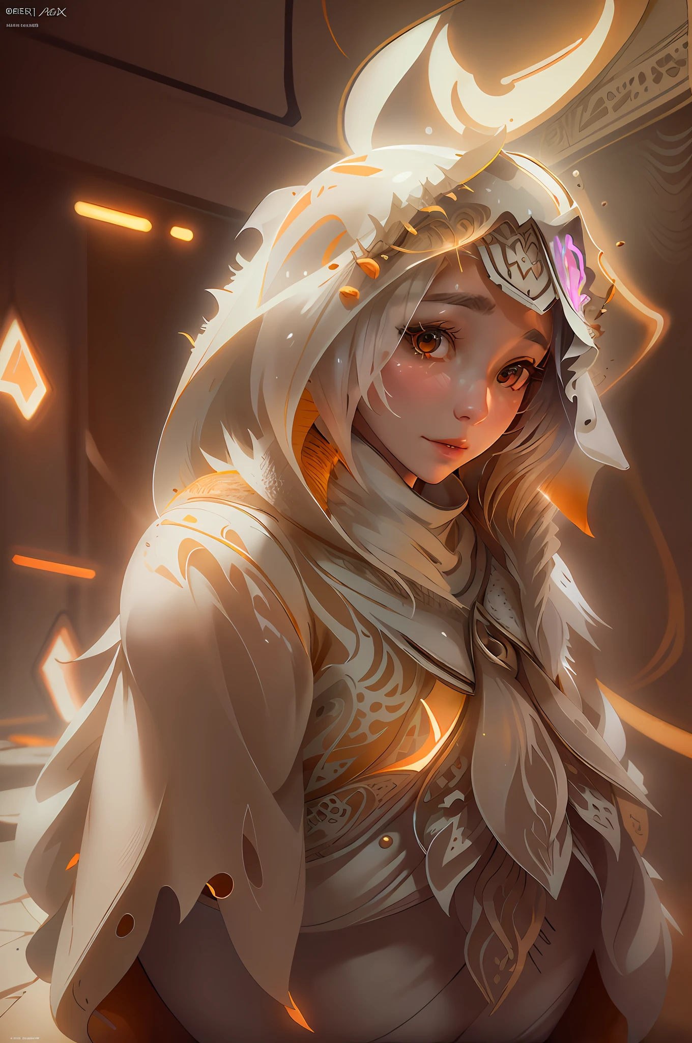 (Best Quality)), ((巨作)), ((Realistic)), (Detailed), Reflective white light: 1.5, bright orange texture: 1.3, 1 Beautiful young woman in a camel suit, sexy, From top to bottom of the shot, Lots of glowing neon mushrooms, mandala, Cinematic, sharp, Ray tracking, glow, illumination