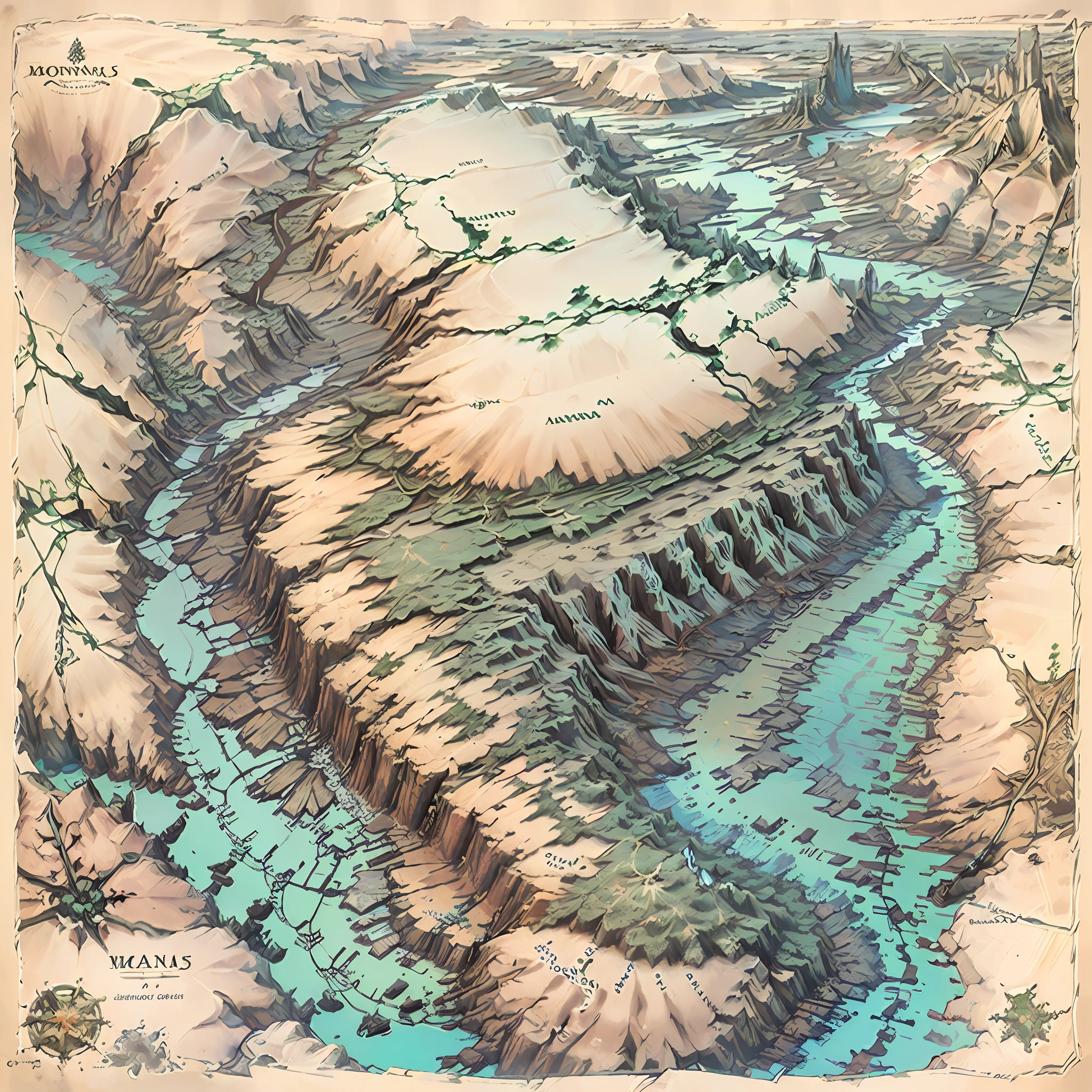 a cartographic map, ((( montanhas e cordilheiras ))), (((florestas exuberantes))) with its political divisions, geological and relief formations of a territory, rios, Lagos, basins and seas of a region, altamente detalhado, detalhes intricado.
