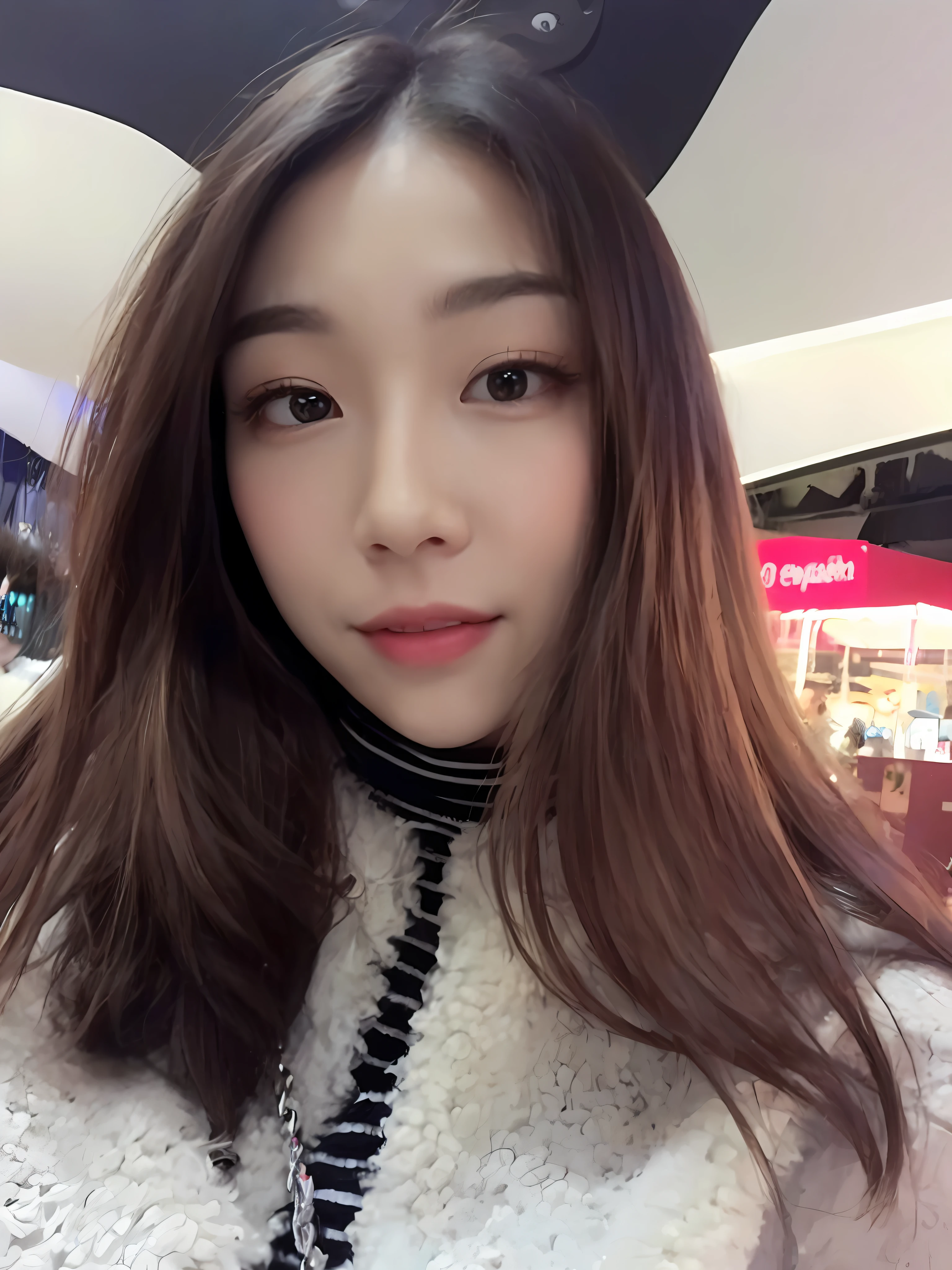 ((Best quality, 8k, Masterpiece :1.3)), 1girl, smiling, full body, slim face, Pretty woman, (Dark brown hair), full length dress :1.1, Ultra-detailed face, Detailed eyes, Double eyelid, blur background, slim face, city, outside, street,