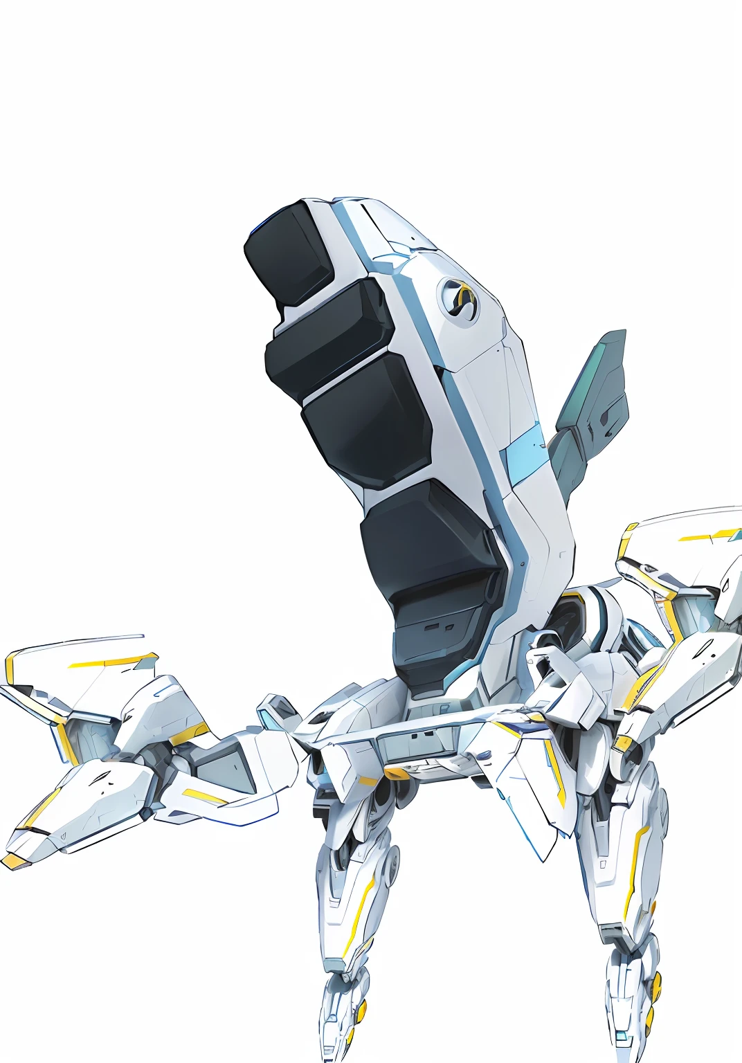 There are white and yellow spaceships with black tails, mech shaped like a manatee, mecha animal, mech body, mechs, White Mecha, detailed sharp robot dragon feet, White Mechabot, Male robot antro dolphin, Robot Antro Dolphin, mecha inspired, Alexandre Ferra White Mecha, cyber mech, sharp robot dragon paws