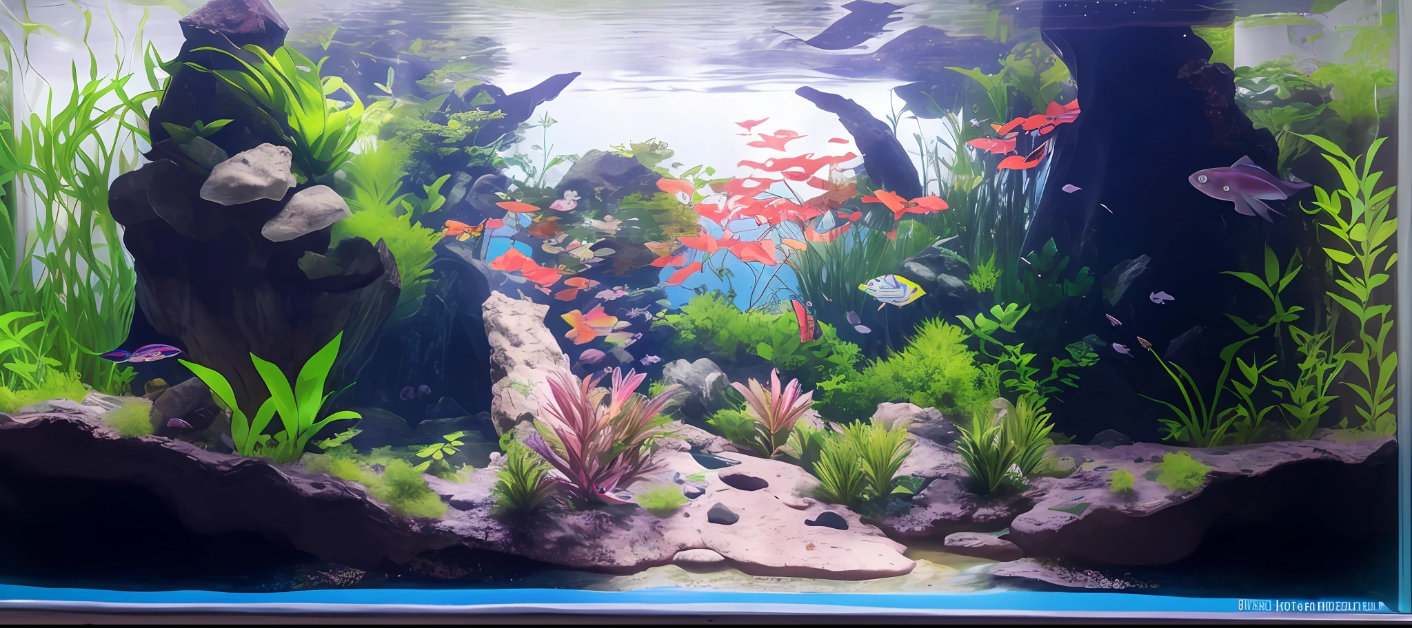 hyper-detailing,A high resolution,hyper-detailing,best qualtiy,astounding,top Quority,the Extremely Detailed CG Unity 8K Wallpapers,cinmatic lighting,There is a fish tank,Inside there are plants and rocks, Iwakou aquarium landscape, fish tank, Beautiful environment, Aquarium life, Aquarium, big aquarium, river with low hanging plants, overgrown with aquatic plants, lush surroundings, Water flows inside the terrarium, overwhelming depth and detail, Peaceful environment, high light on the left, big breasts beautiful!the wallpaper, 夏天, lake, zori, ln the forest, Detailed forest, Clouds, tmasterpiece, cinematic ligh, softlighting, depth of fields, Ray traching, reflection in water, hentail realism, Ulla detailed,